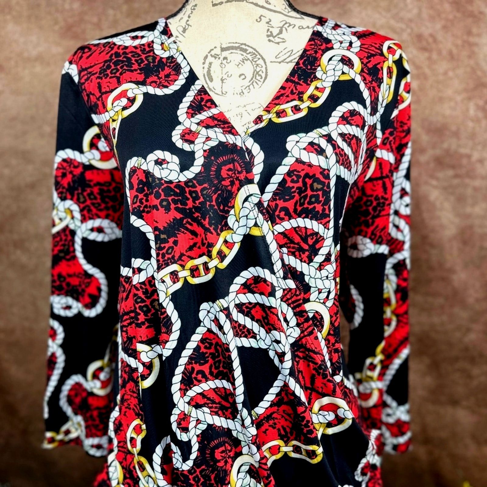 Other Shavonne Dorsey Chain/Rope Asymmetrical Blouse Red/Black L Size L / US 10 / IT 46 - 3 Thumbnail