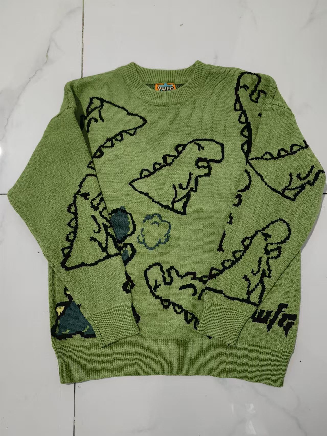 Japanese Brand Green street trend dinosaur print round neck sweater y2k Size US M / EU 48-50 / 2 - 1 Thumbnail