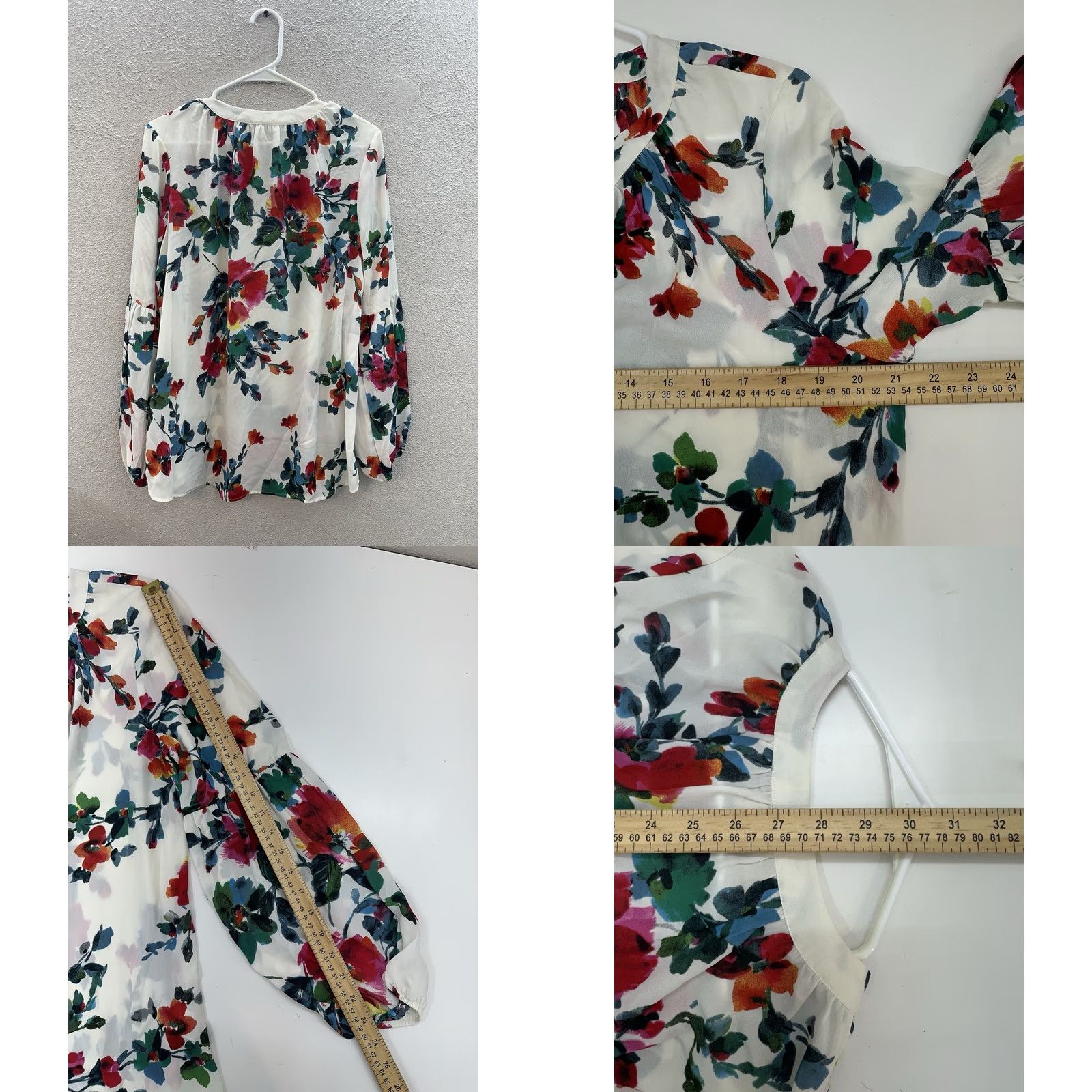 Vintage Black Rainn Blouse Shirt Womens Size L Long Sleeve White Sheer Floral NWTs Size L / US 10 / IT 46 - 8 Thumbnail