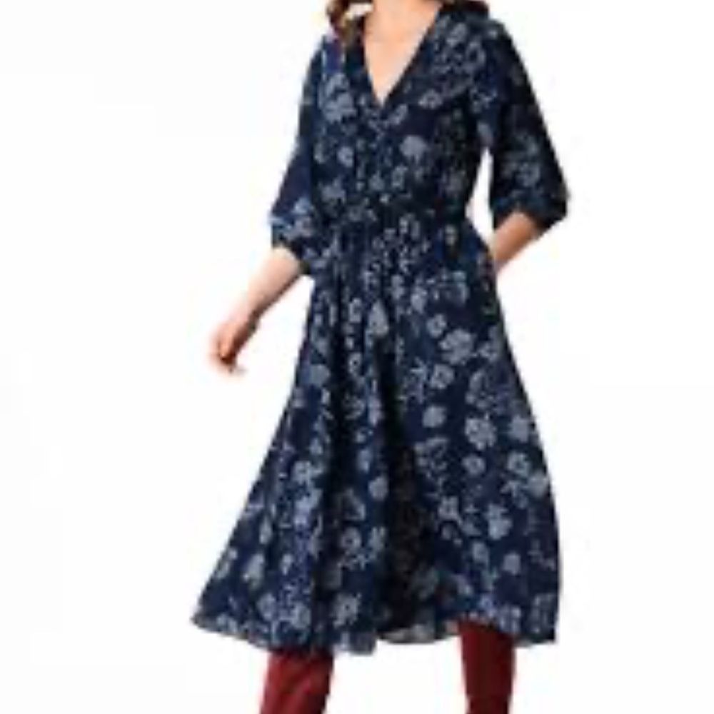 Element Elements SZ S blue ruffle frill floral print long sleeve dre Size S / US 4 / IT 40 - 2 Thumbnail