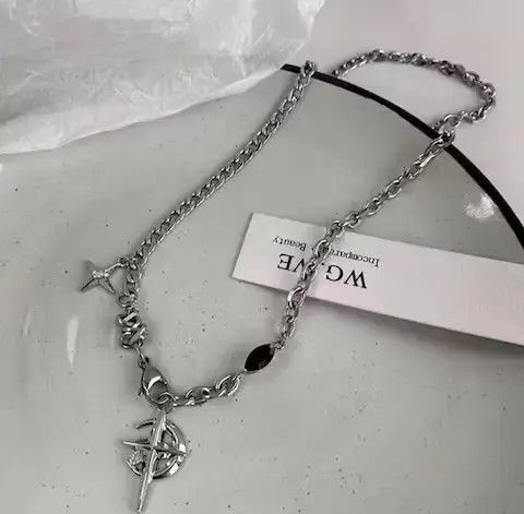 VIBE Cross Chrome Crescent Moon Chain Silver Goth Vibe Necklace Size ONE SIZE - 3 Thumbnail