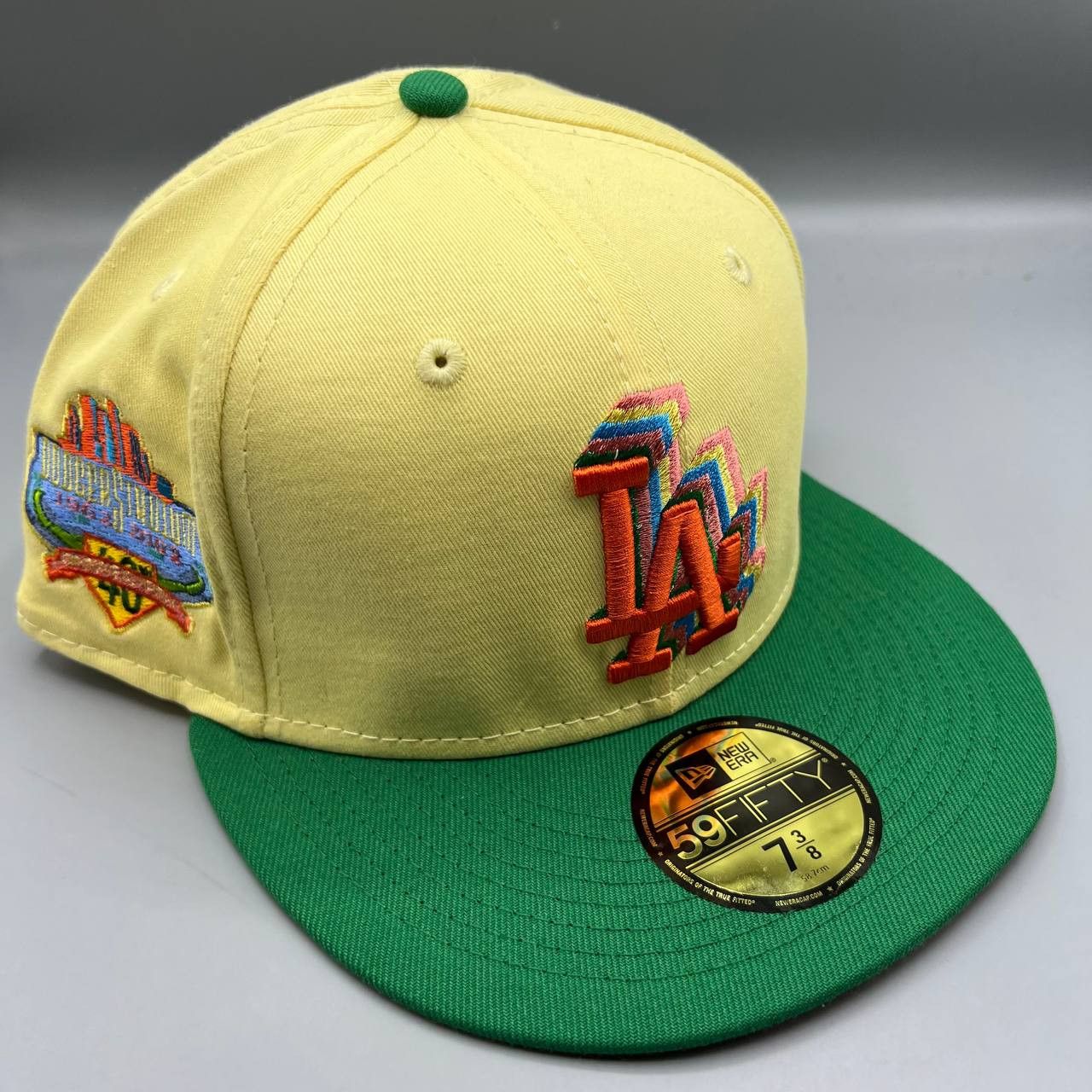 New Era Los Angeles LA Dodgers Hat Men 7 3/8 Yellow Green