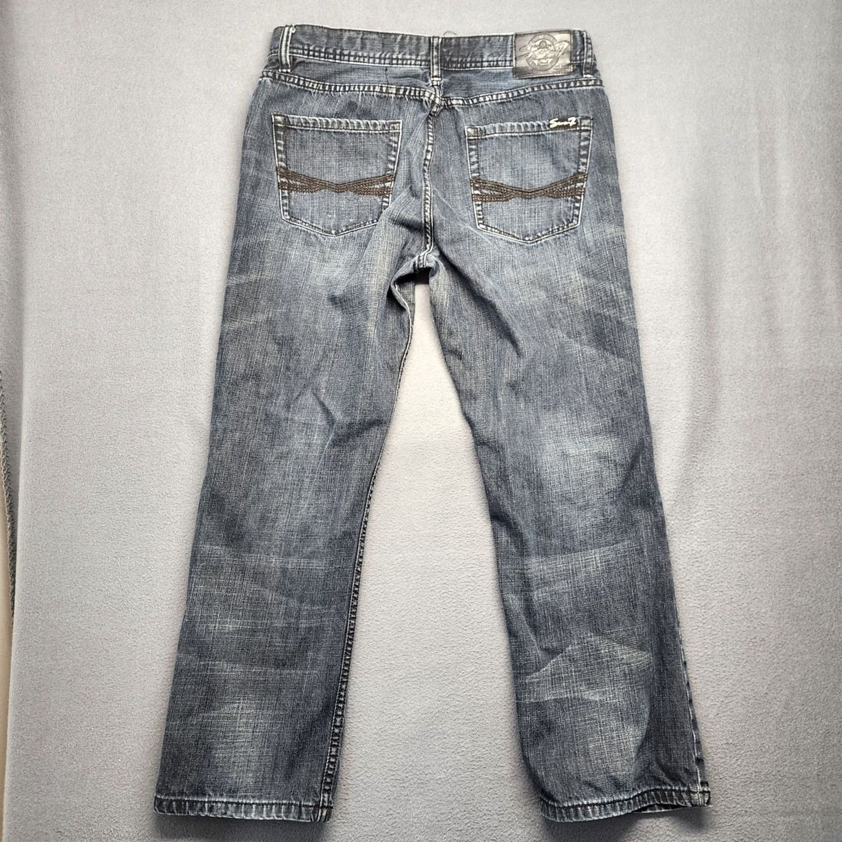 Vintage Seven7 Jeans Mens 34x28 Straight Dark Wash Casual Whiskering Tagged 34x30 Mens Waist 34 Inseam 28 Zip Machine Washable Blue Jeans Size US 34 / EU 50 - 2 Thumbnail