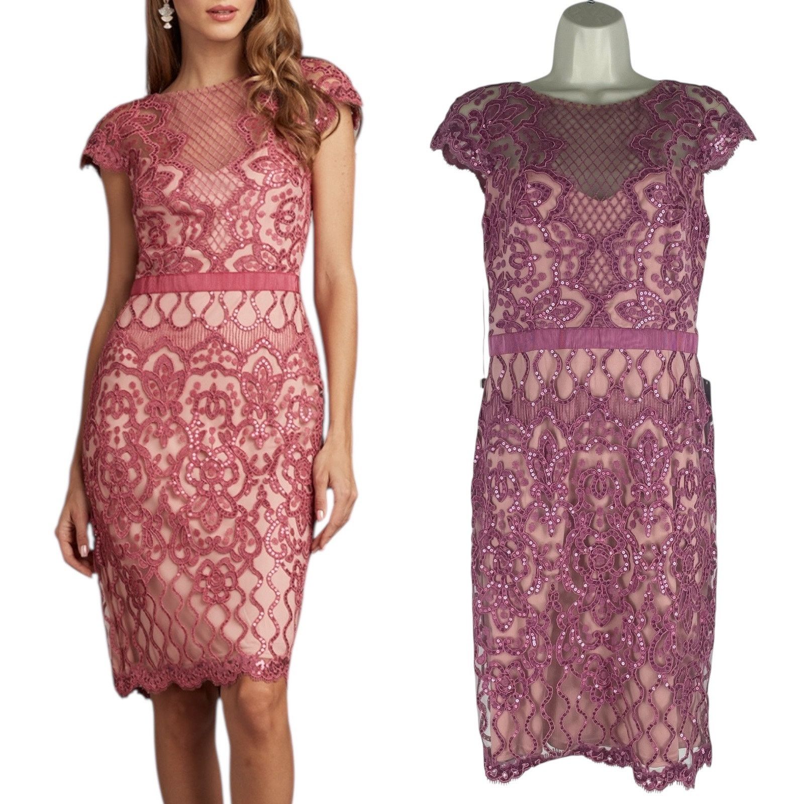 Tadashi Shoji Miranda Sequin Embroidered Dress Mauve Size 4