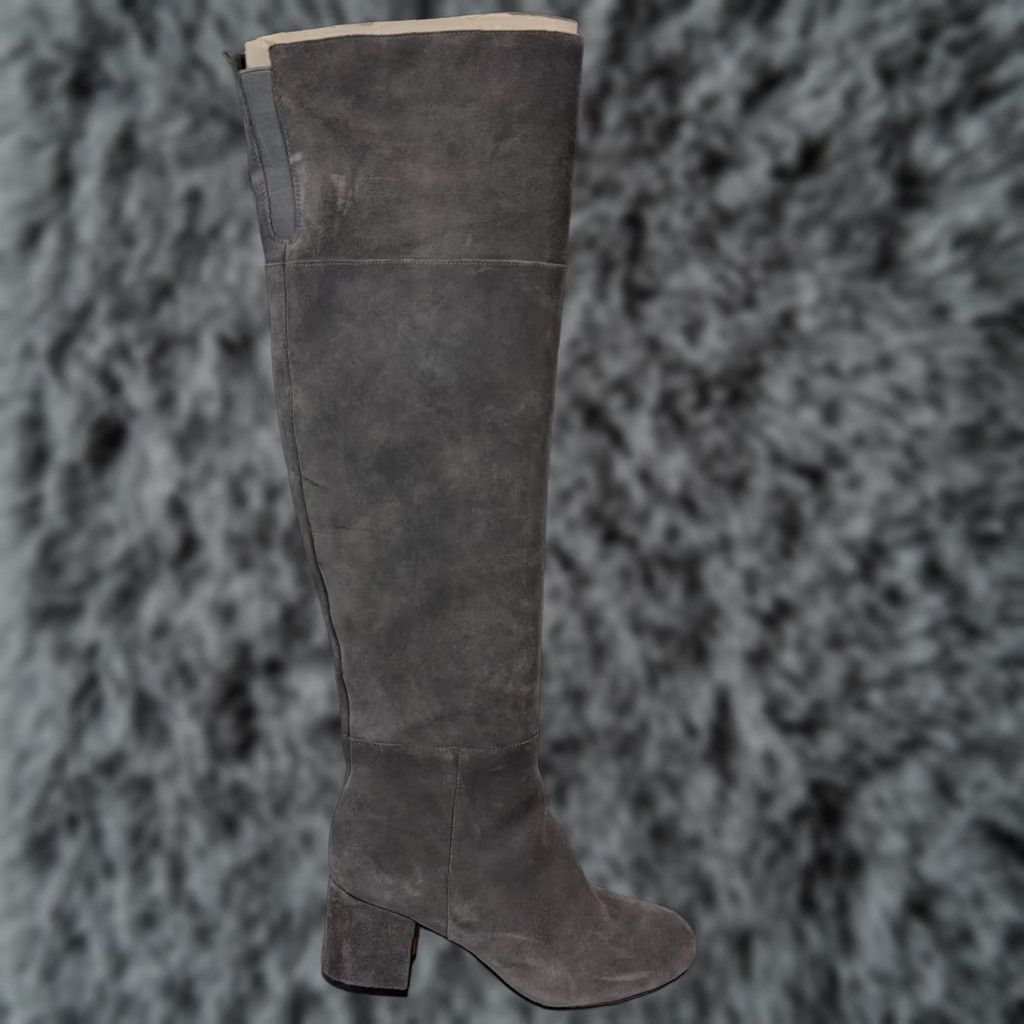 Clarks VINTAGE Clarks Barley Ray Suede Over the Knee Boot Women size 7.5 Gray Zipper Block Heel Mid 2-3 in Knee-High Shoe Size US 7.5 / IT 37.5 - 1 Thumbnail