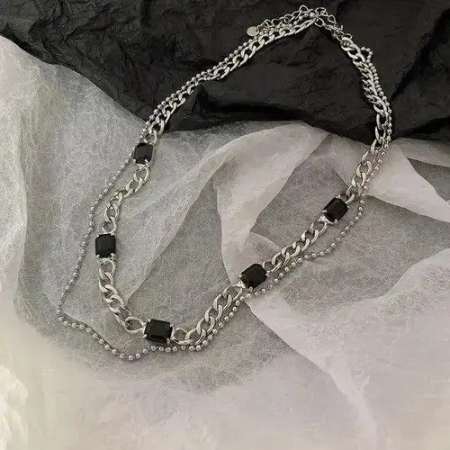 Jewelry Black Stone Necklace Chain Jewelry Classic Casual Gothic Art Size ONE SIZE - 2 Thumbnail
