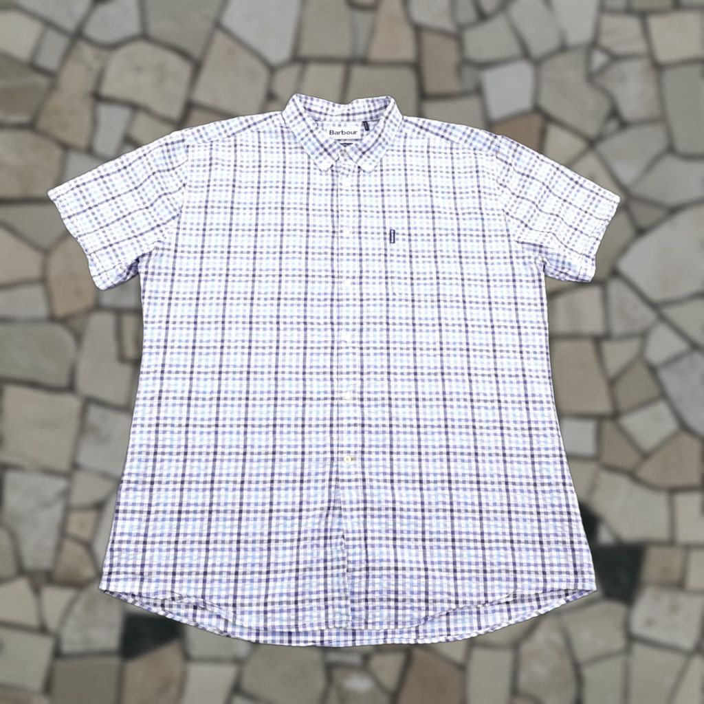 Barbour Barbour Shirt Men 2XL Blue White Seersucker Gingham Plaid Button Up Tailored Fit Size US XXL / EU 58 / 5 - 1 Thumbnail