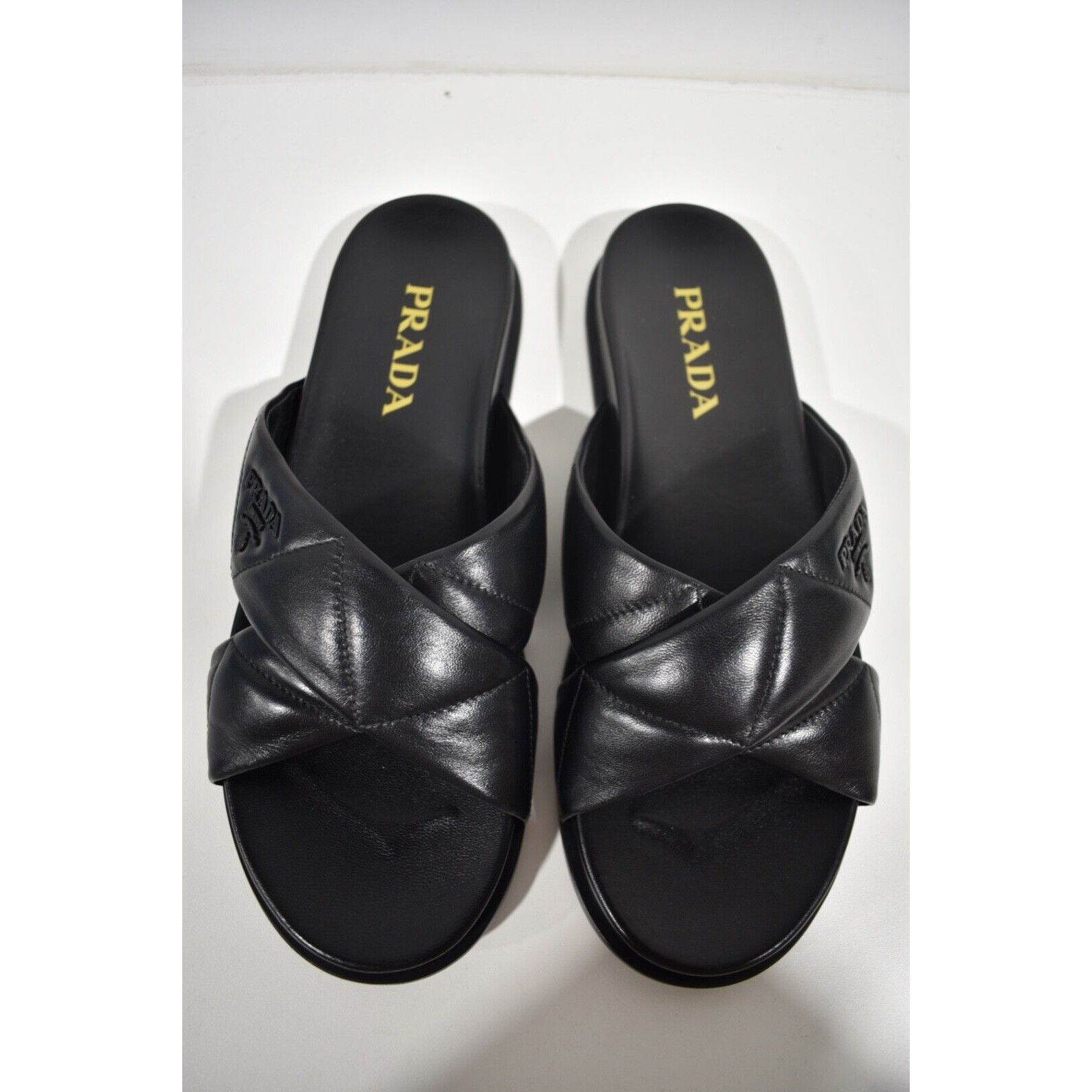 Prada Prada Quilted Criss Cross Strap Black Leather Logo Slide Size US 9.5 / IT 39.5 - 12 Thumbnail