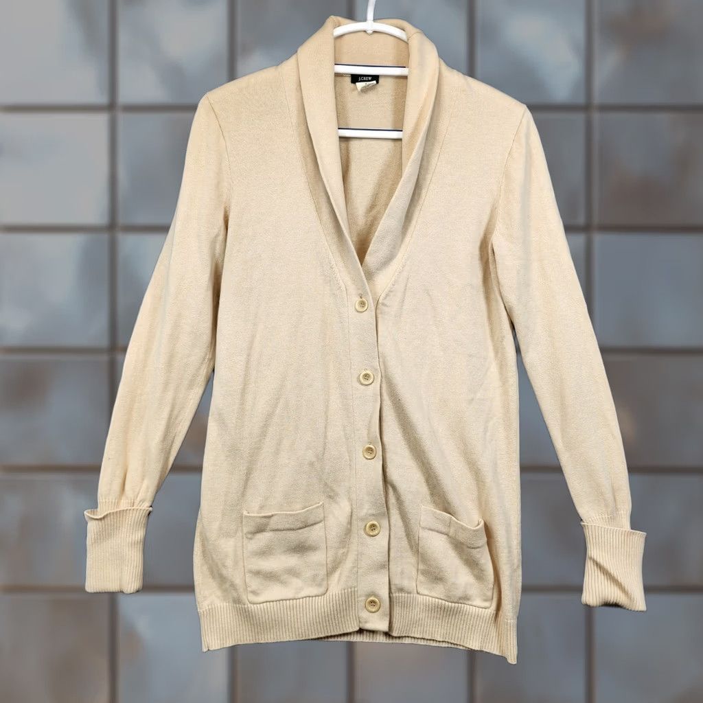 J.Crew J Crew Womens Sweater Medium Cream Cardigan Cashmere Blend Shawl Long Line Size M / US 6-8 / IT 42-44 - 1 Thumbnail