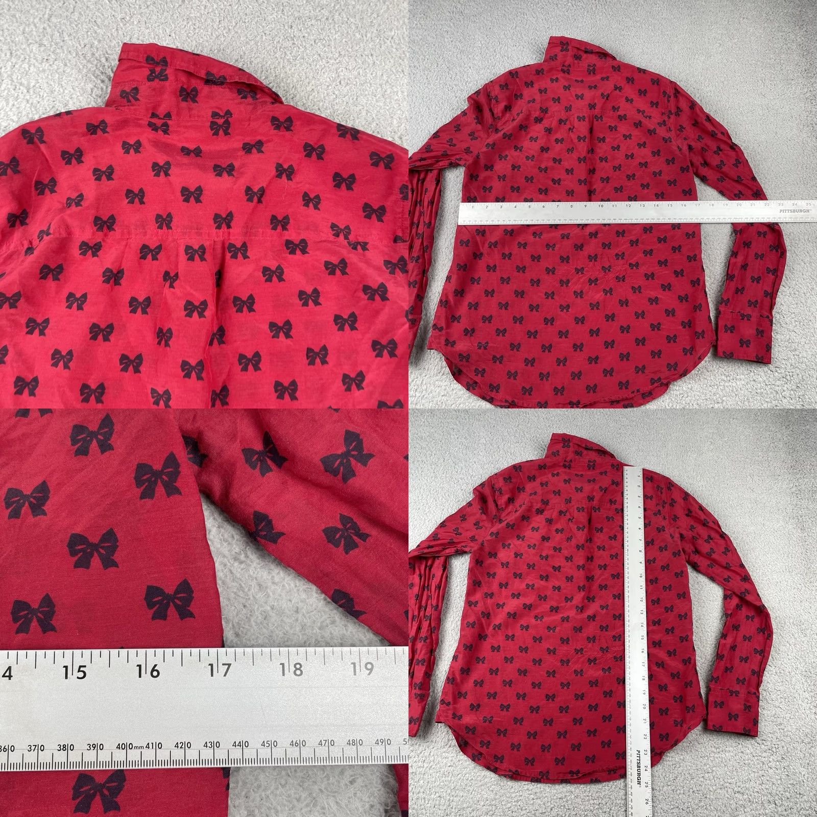 J.Crew VINTAGE J. Crew Women’s Small Red Long Sleeve Button Shirt Lightweight Bow Tie Pattern Size S / US 4 / IT 40 - 8 Thumbnail