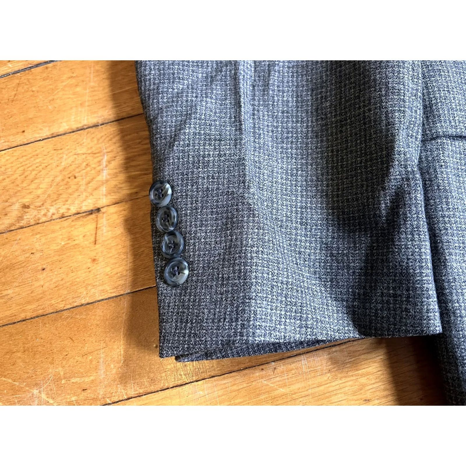 Evan Picone VINTAGE Evan Picone Blazer Mens 42R Grey Houndstooth Jacket Blazer Double-Breasted Notch Lapel Wool 44 Chest Regular Fit 2 Piece || Mens Size 42R - 6 Thumbnail