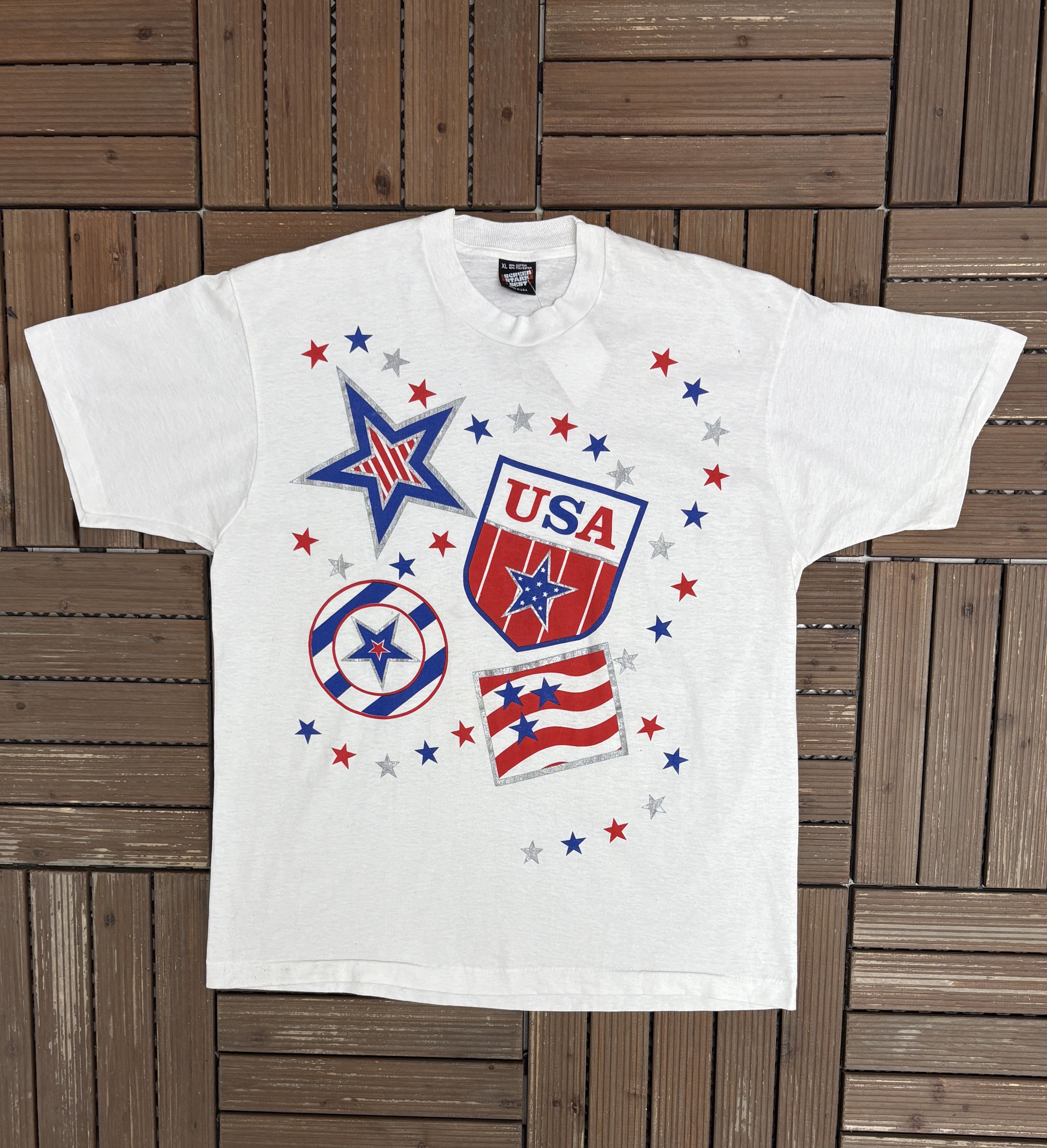 Vintage United States of America Big Print Vintage White T-Shirt Tee Size US XL / EU 56 / 4 - 1 Thumbnail
