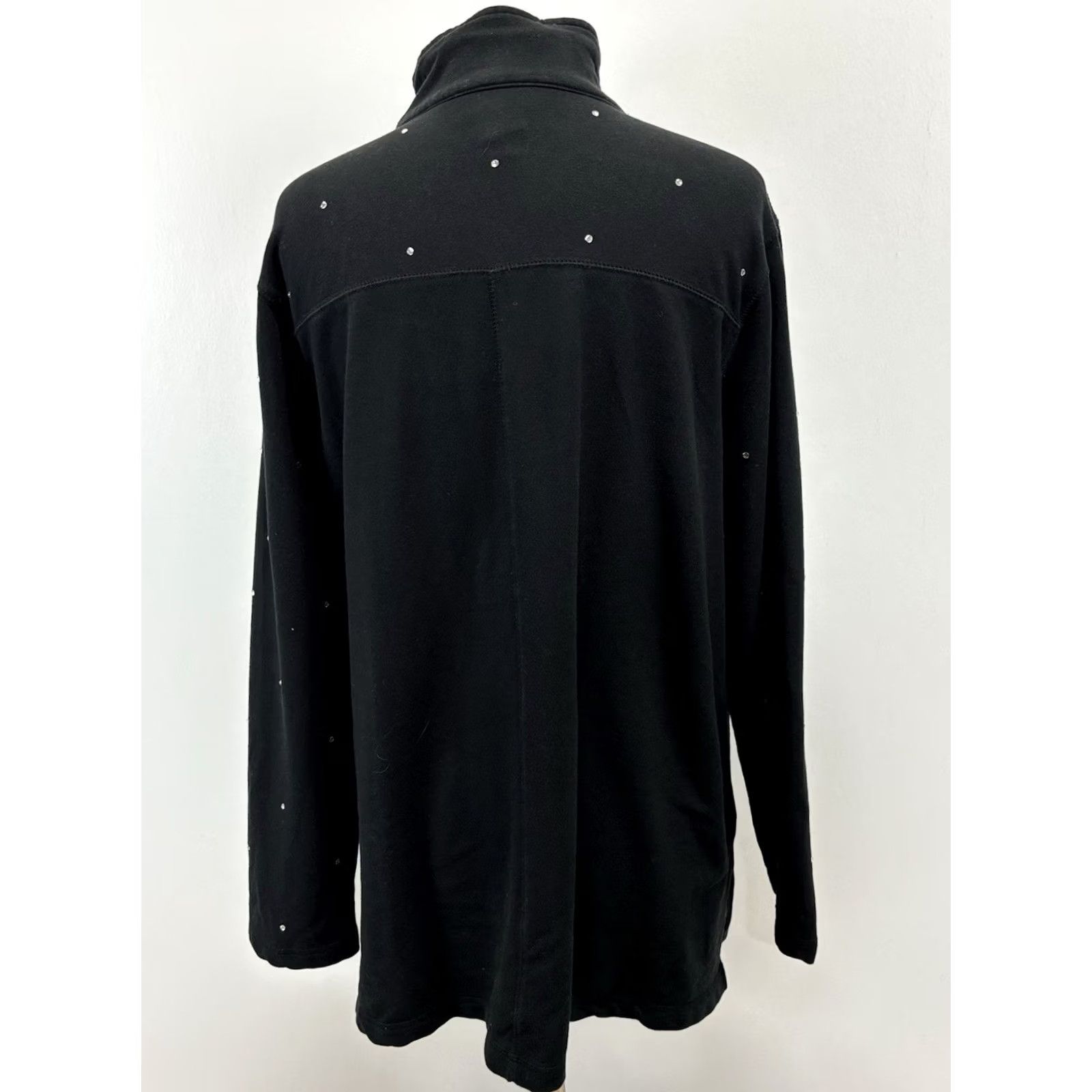 Coldwater Creek VINTAGE Coldwater Creek Jacket Womens 2X Plus Black Full Zip Rhinestone Bling Casual Long Sleeve Cotton Blend Solid Size XXL / US 16-18 / IT 52-54 - 3 Thumbnail