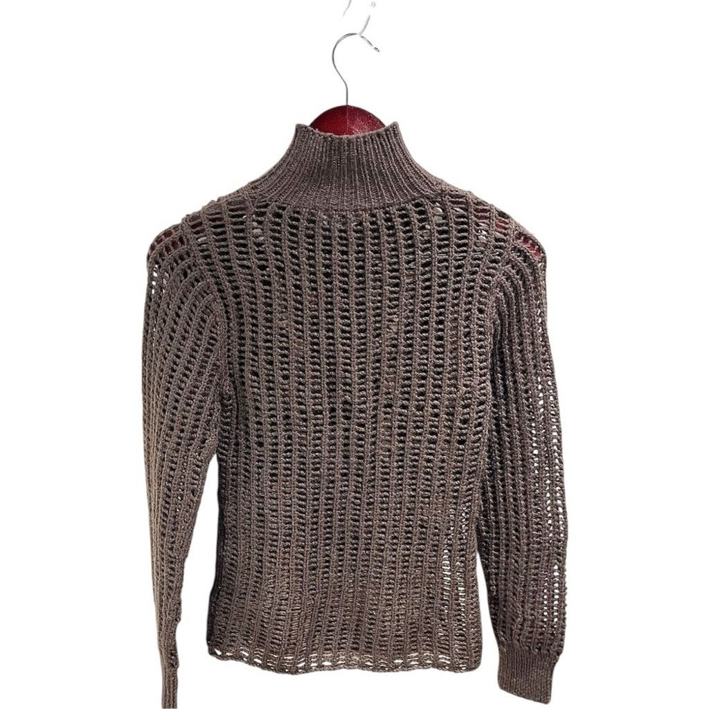 Max Mara MaxMara Dark Brown Open Knit CableKnit Turtleneck Sweater 00 Size XXS / US 00 / IT 34 - 3 Thumbnail