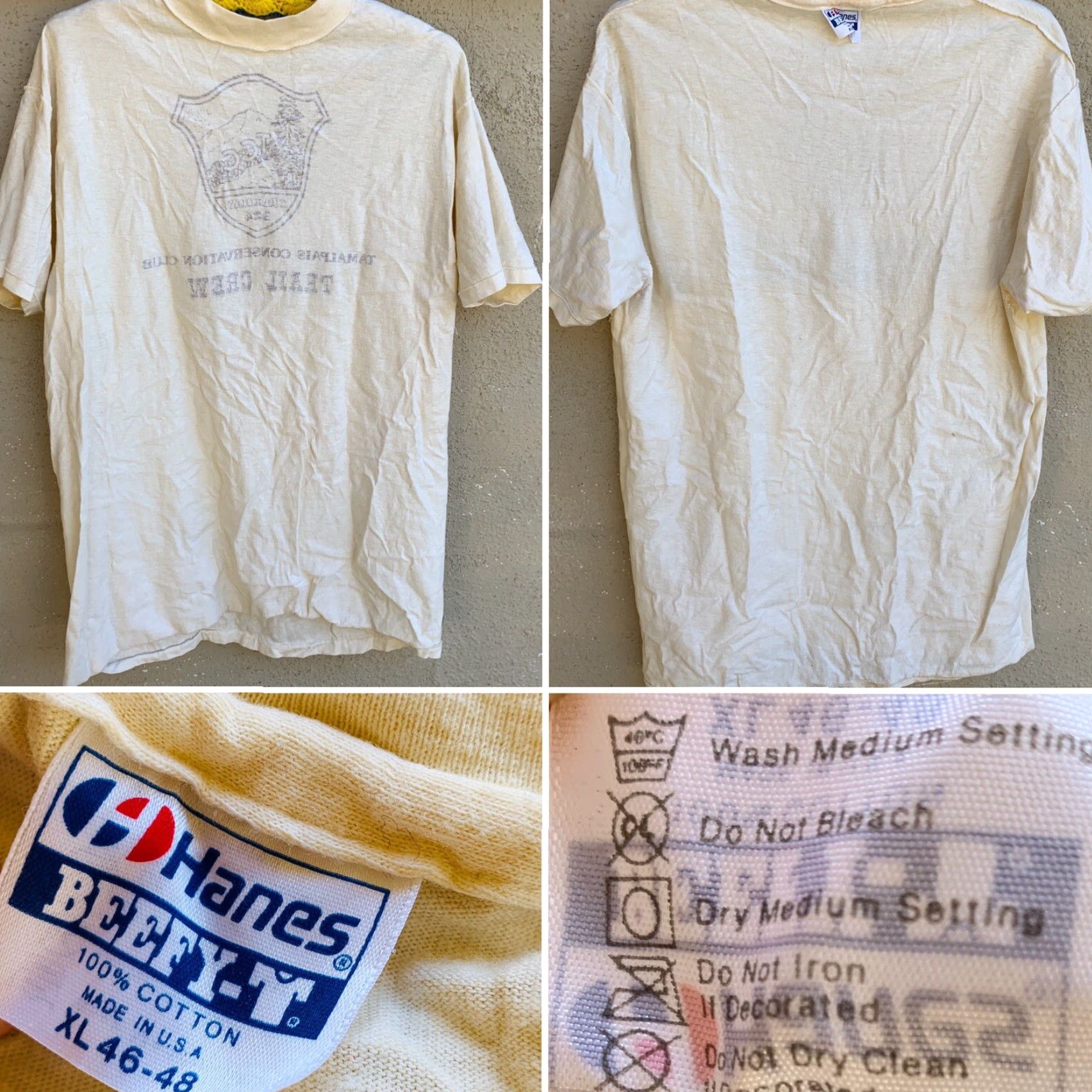 Hanes VINTAGE Hanes TCC Guardian 324 Tamalpais Conservation Club Trail Crew T Shirt XL Men Ivory 1980s Graphic Tee Size US XL / EU 56 / 4 - 6 Thumbnail