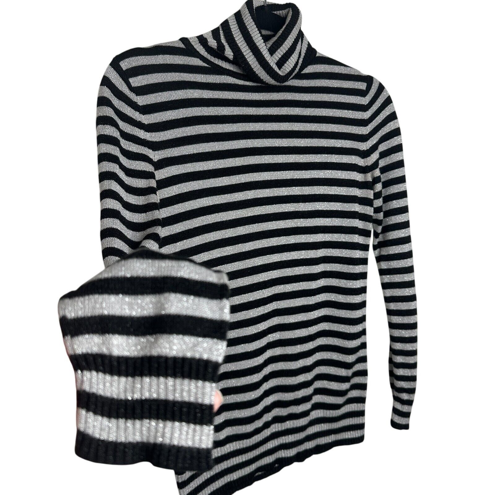 Other Joseph A. Silver Black Stripe Metallic Turtleneck Sweater PP Size S / US 4 / IT 40 - 1 Thumbnail