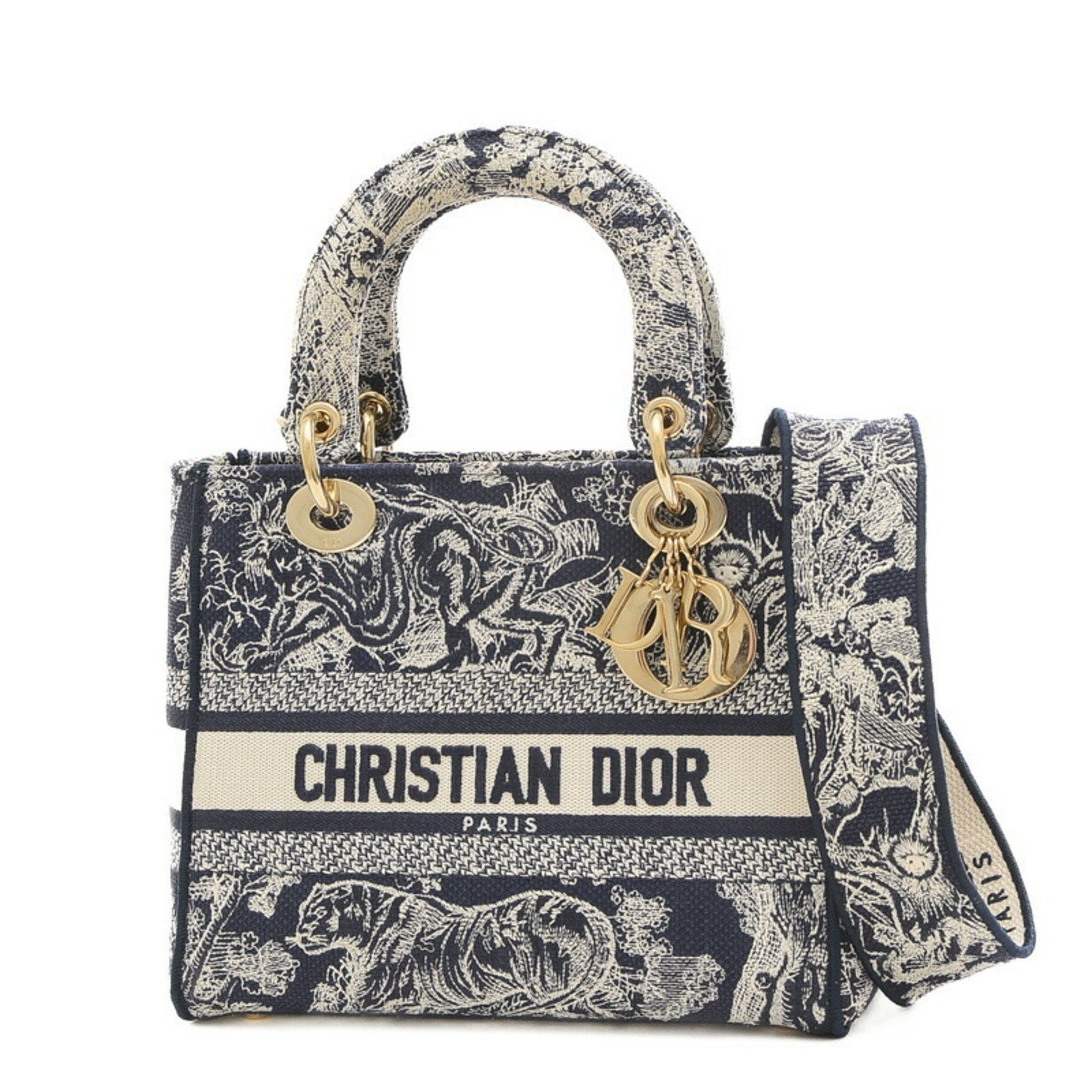 image of Christian Dior Dior Lady D-Lite Medium 2-Way Bag Toile De Jouy Reverse Embroidery in Blue, Women's