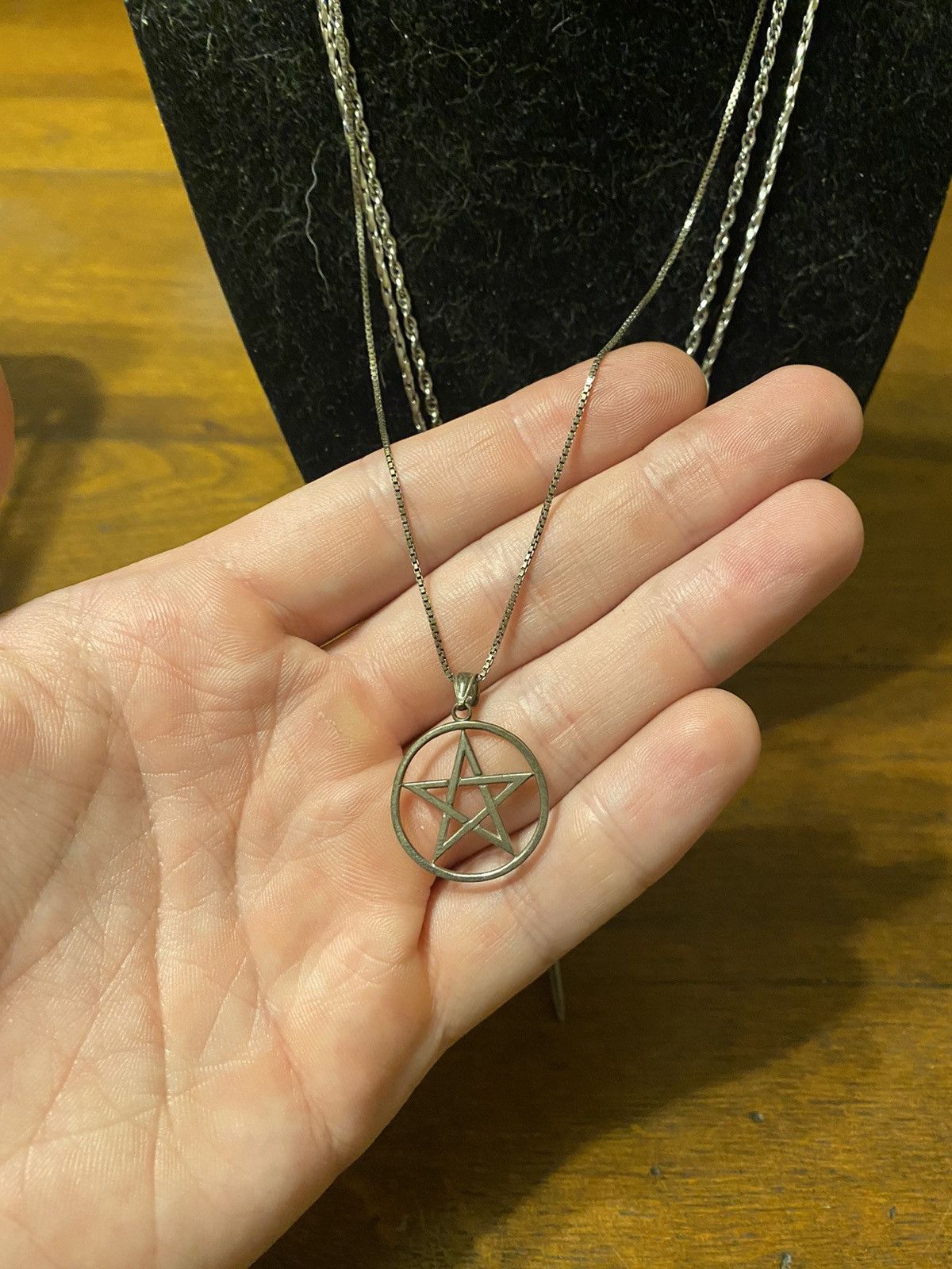 Vintage pentagram pendant & chain 925 silver Size ONE SIZE - 1 Thumbnail