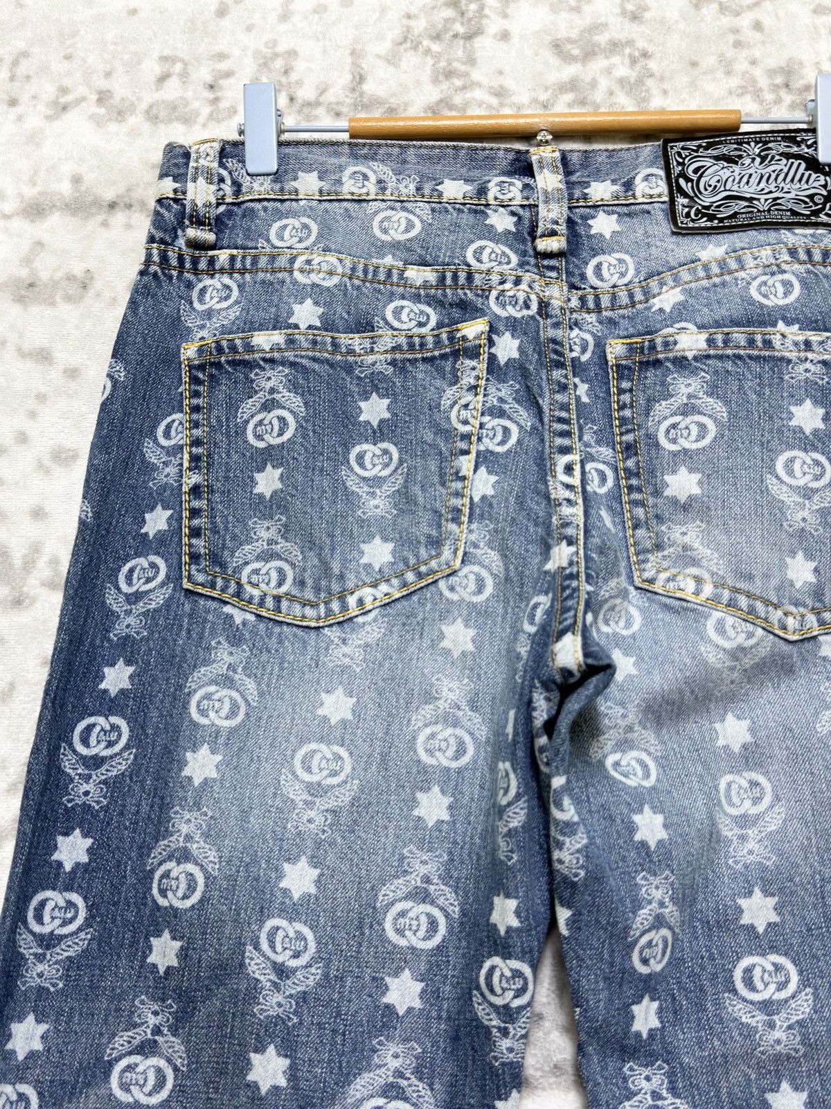 If Six Was Nine Co & Lu Washed All Over Monogram Full Print Denim Jeans Size US 31 - 9 Thumbnail