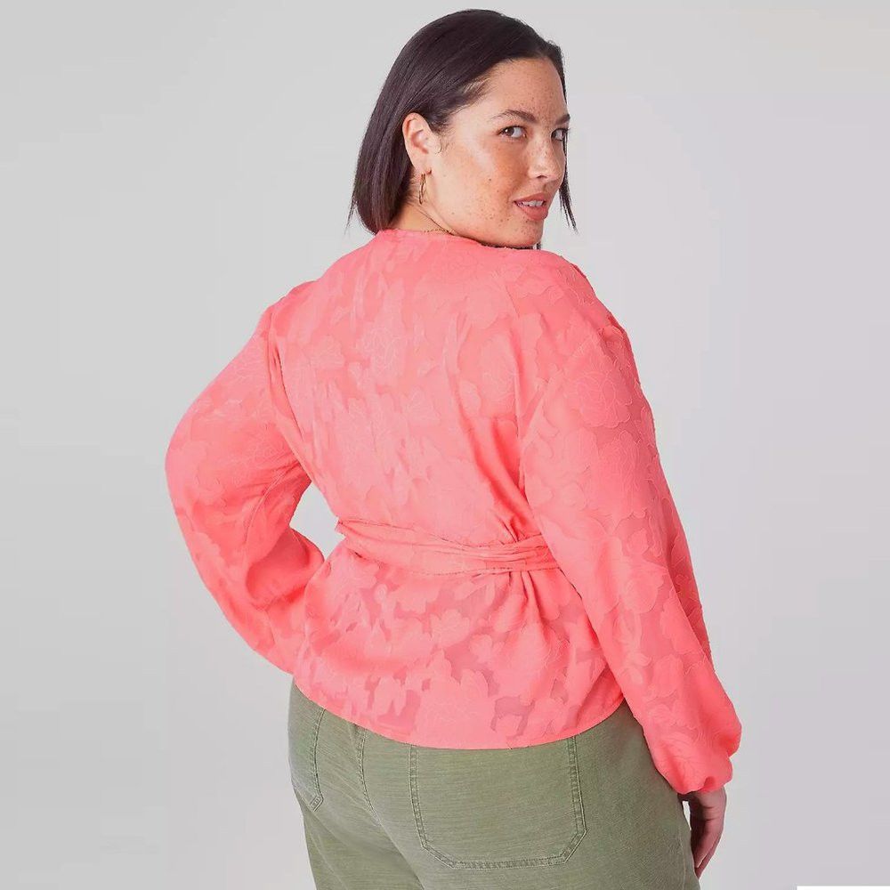 Other New Lane Bryant Classic Crop Sheer Full-Wrap Coral Long Sle Size 3XL / US 20-22 - 2 Thumbnail