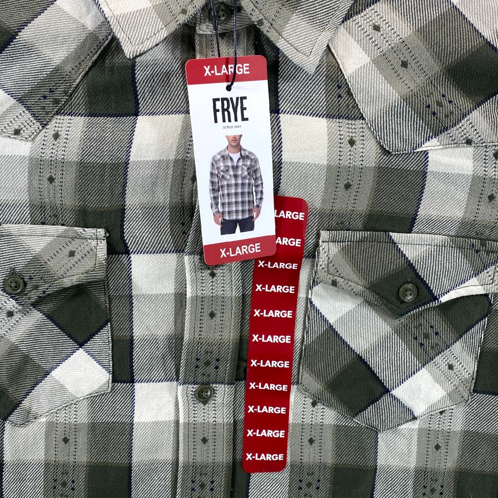 Frye NEW Frye Mens XL Cotton Green Jacquard Flannel Plaid Button Up Long Sleeve NWT Size US XL / EU 56 / 4 - 2 Thumbnail