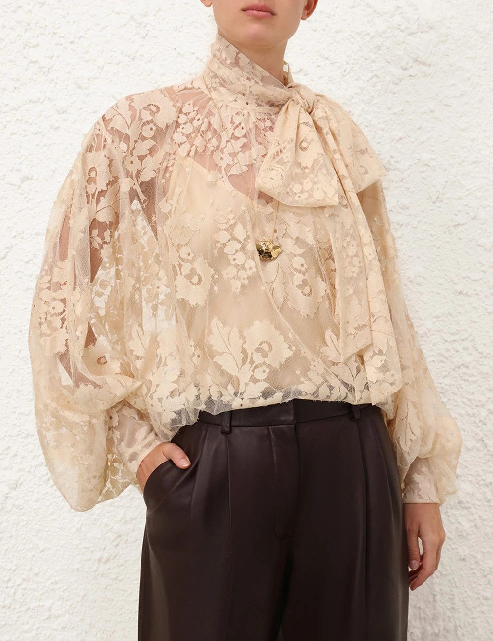 Zimmermann oc11z0725 Illustration Lace Blouse in Beige Size L / US 10 / IT 46 - 3 Thumbnail