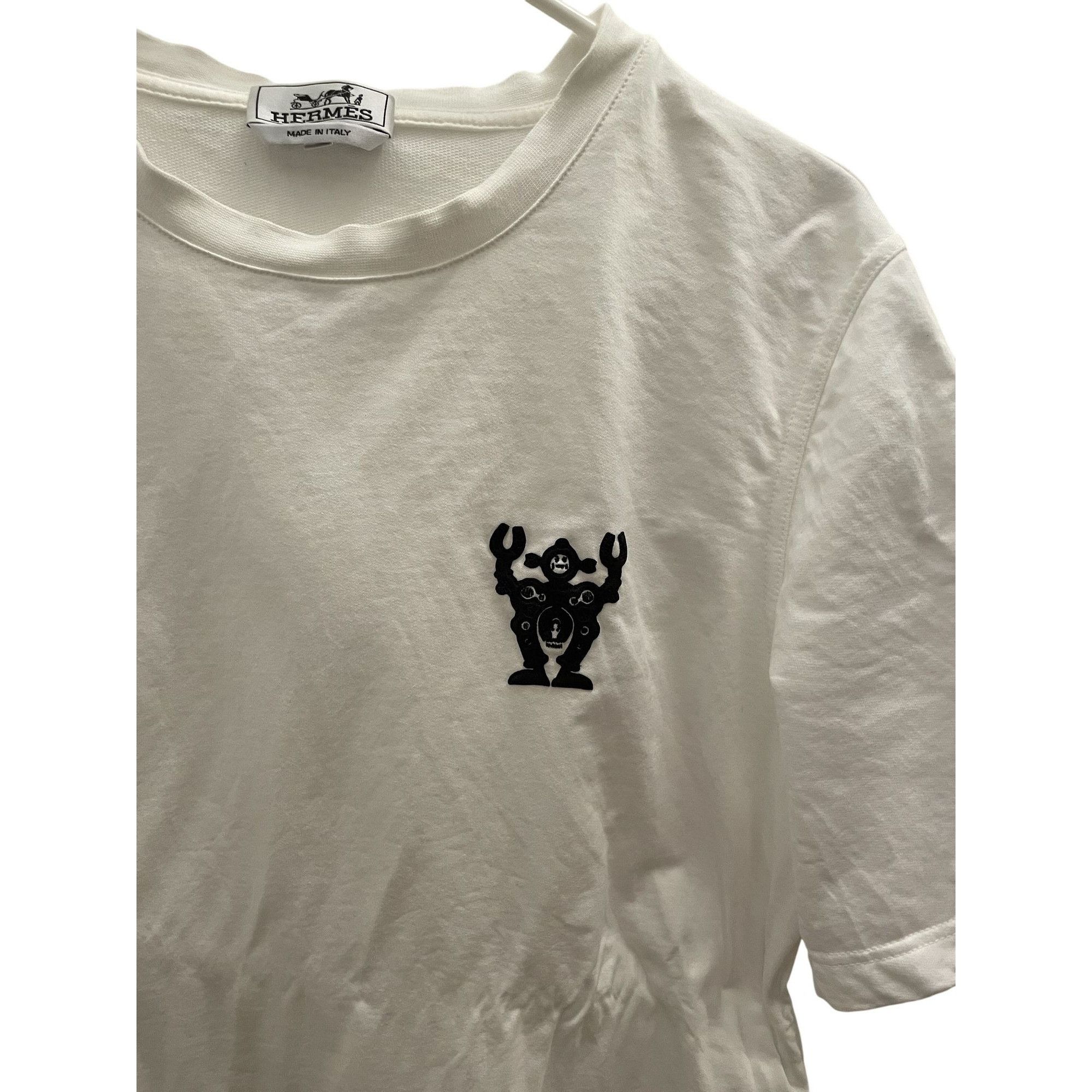 Hermes Hermès White Cotton T-Shirt With Black Robot Embroidery Made Size US M / EU 48-50 / 2 - 3 Thumbnail