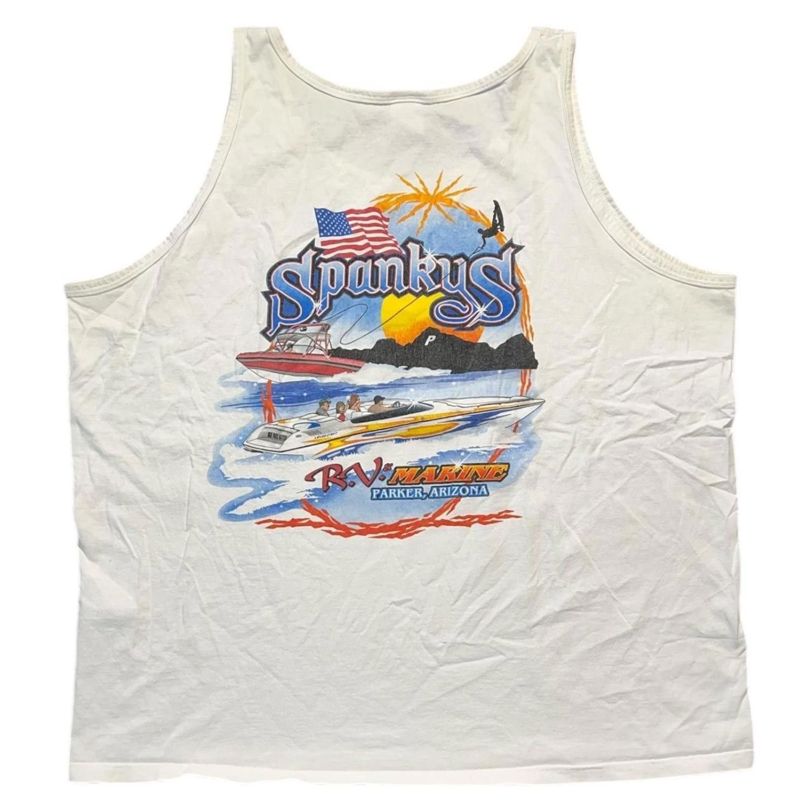 Anvil Vintage 90s Spankys RV Marine Parker Arizona White Tank Top Size US XXL / EU 58 / 5 - 1 Thumbnail