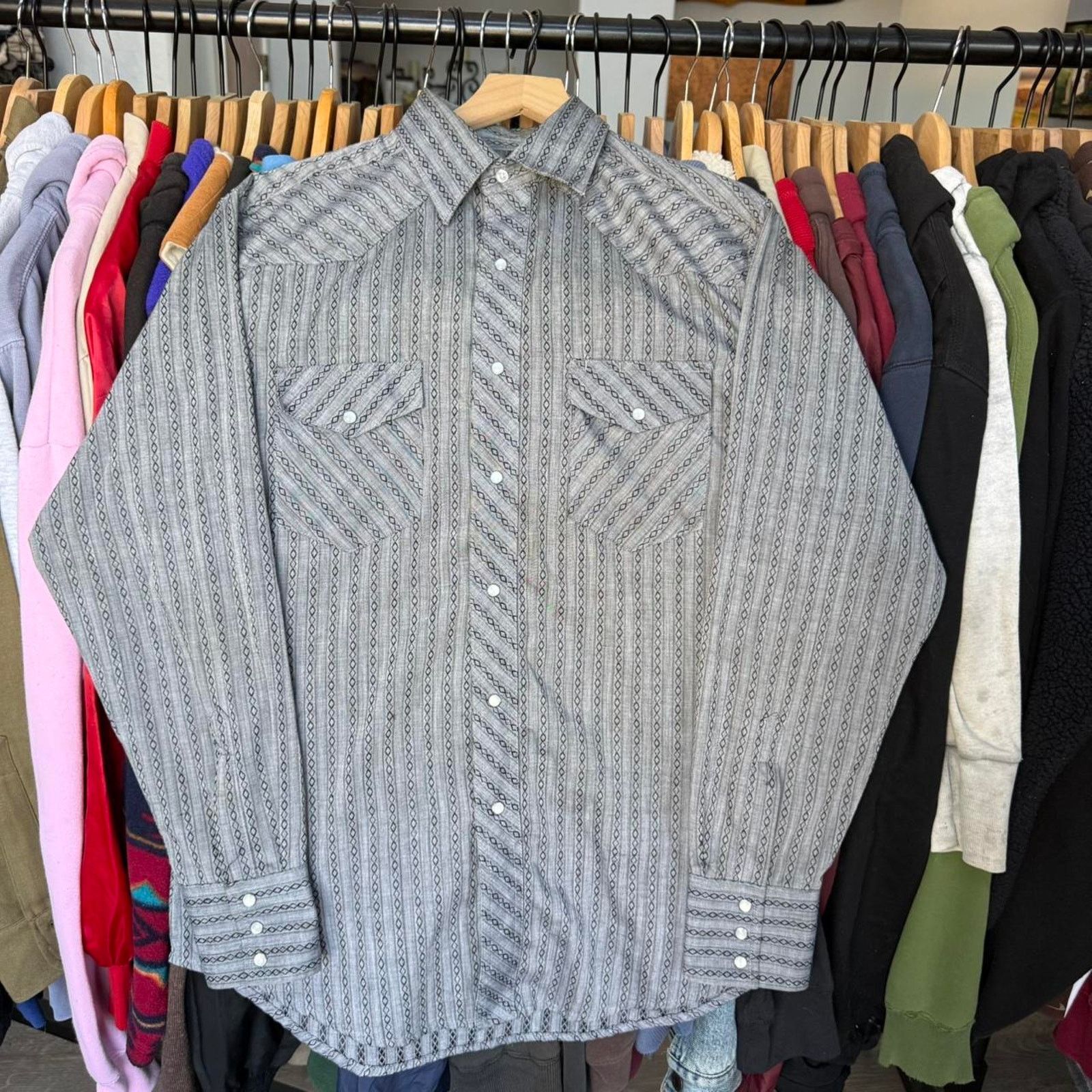 Wrangler Vintage 90s Wrangler Western Pearl Snap Shirt Grey Size US M / EU 48-50 / 2 - 5 Thumbnail