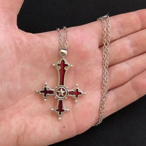 VIBE Chrome Red Silver Cross Goth God Pendant Necklace Star Demon Size ONE SIZE - 5 Thumbnail