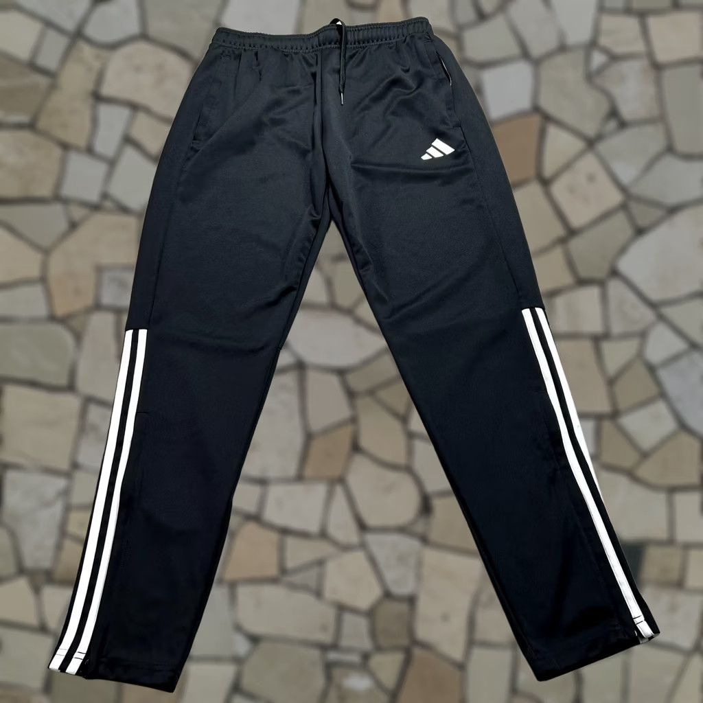 Adidas Adidas Men M Black Track Pants 3 Stripe AEROREADY Elastic Waist Pockets Zip Hem Slim Tapered Knit IR7848 Size US 31 - 1 Thumbnail