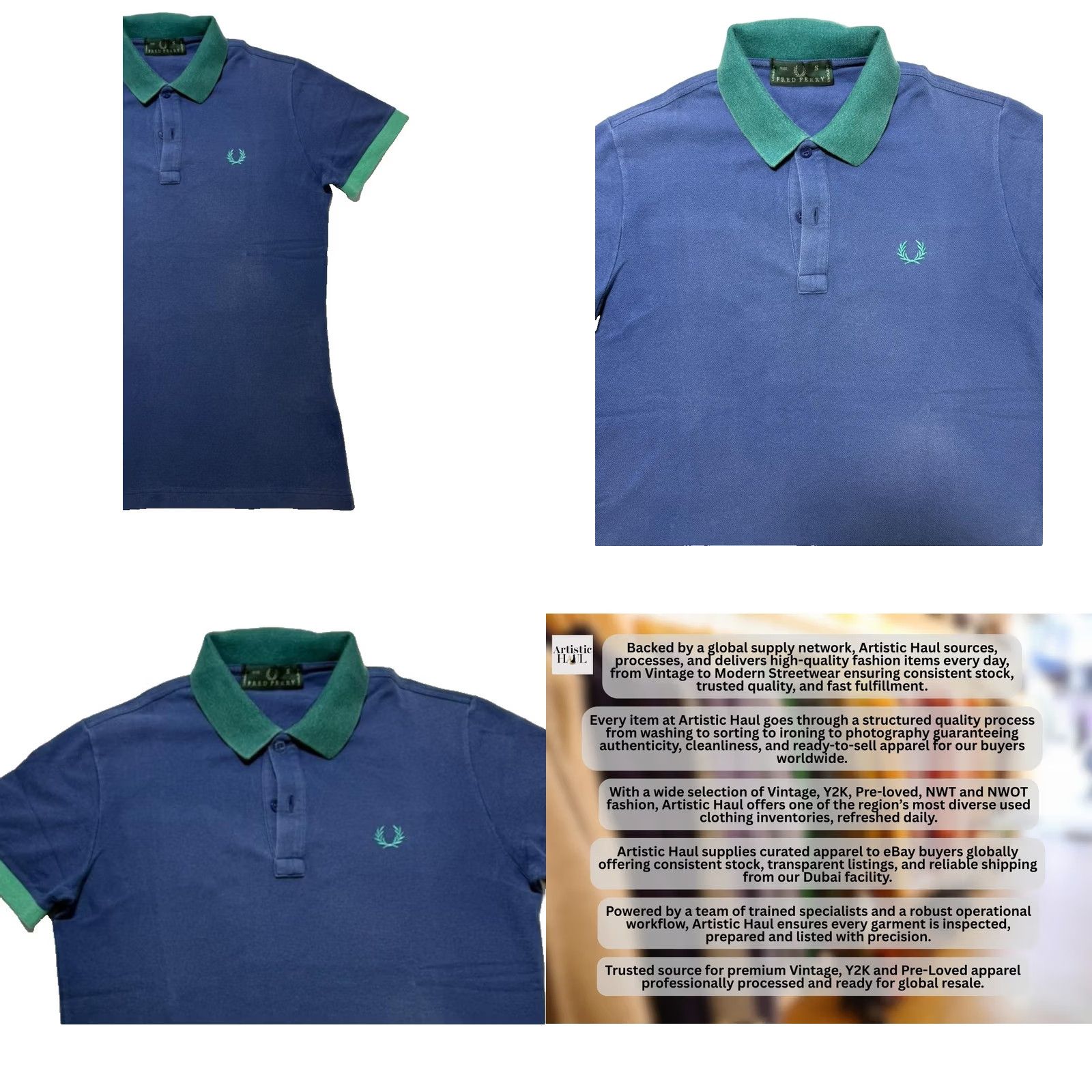 Fred Perry Fred Perry Polo Womens Blue With Green Trim Embroidered Laurel Size S Size S / US 4 / IT 40 - 8 Thumbnail