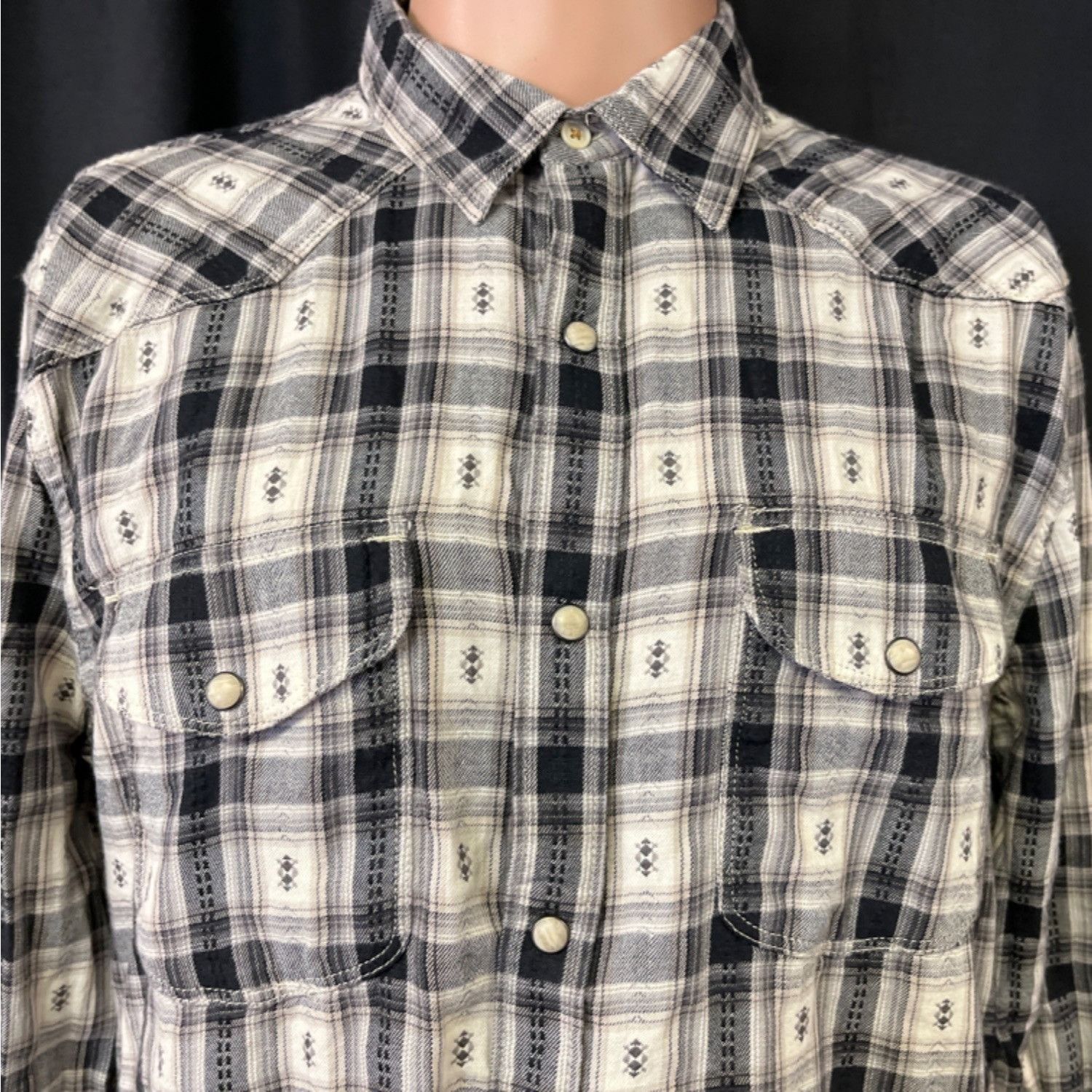 Lucky Brand Lucky Brand Men's Black Plaid Shirt/Pearl Snaps Sz M SKU 466 Size US M / EU 48-50 / 2 - 3 Thumbnail