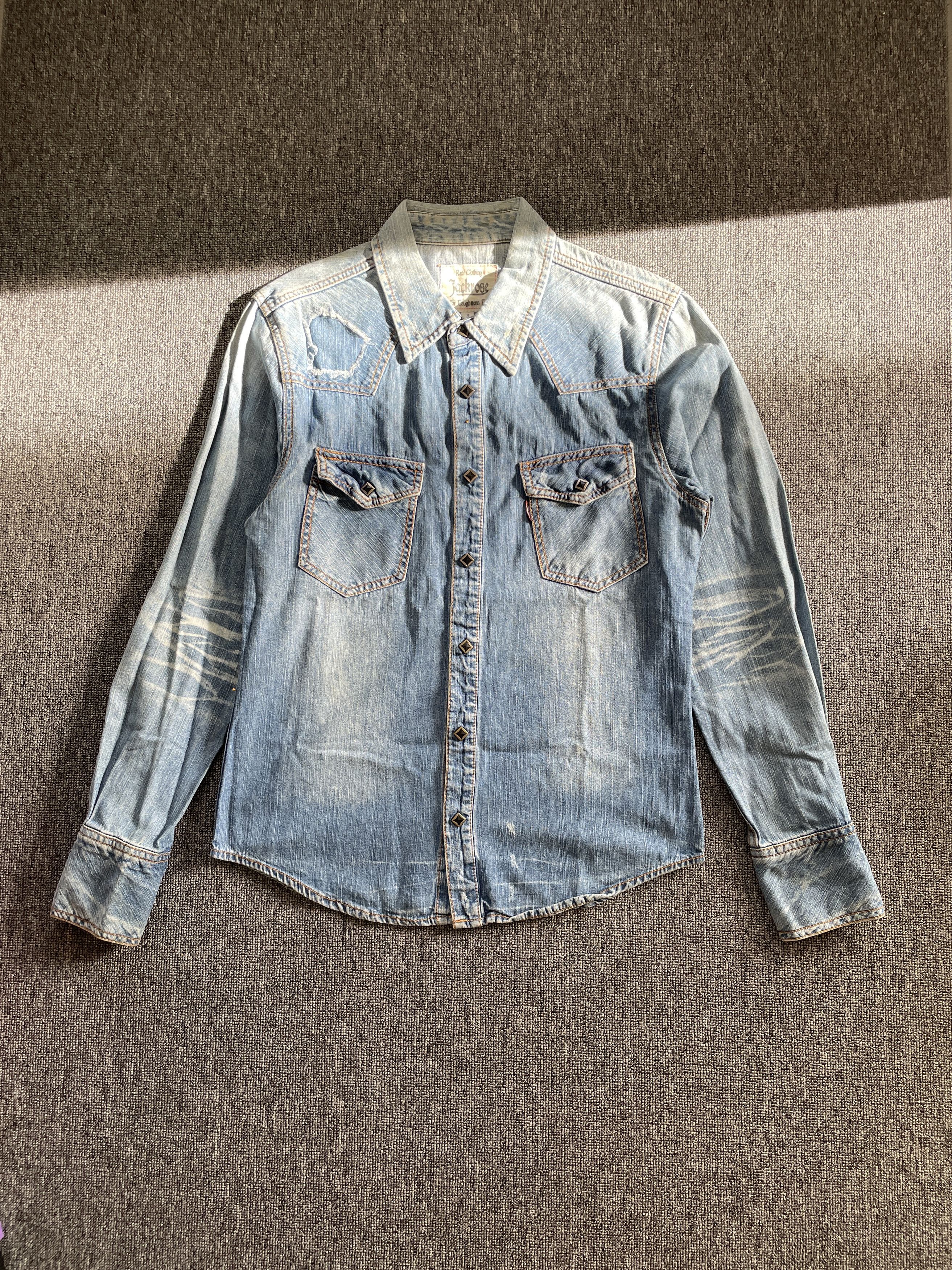 JACKROSE Jack Rose Classic Distressed Western Cowboy Denim Shirt Size US M / EU 48-50 / 2 - 2 Thumbnail