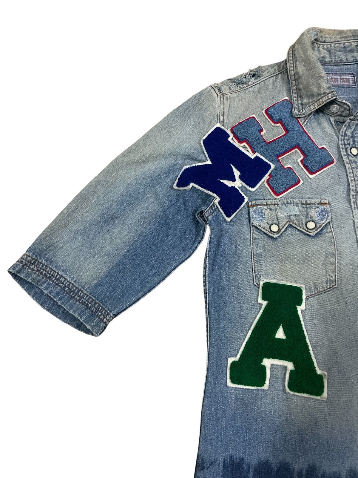 Blue Blue Japan BlueBlue Japan Crazy Indigo Wash Letterman Patch Denim Shirt Size US S / EU 44-46 / 1 - 3 Thumbnail