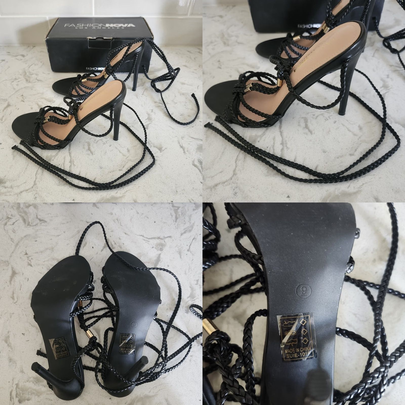 Fashion Nova Fashion Nova She's Ready Heels Women's Black Wrap Up Strappy Heel Size 9 Going Out Womens Size US 9 / IT 39 - 8 Thumbnail