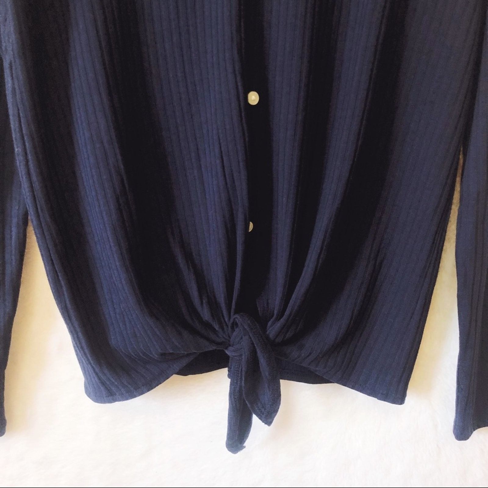 Loft LOFT Blue Button Tie Hem Long Sleeve Shirt Size XS / US 0-2 / IT 36-38 - 5 Thumbnail