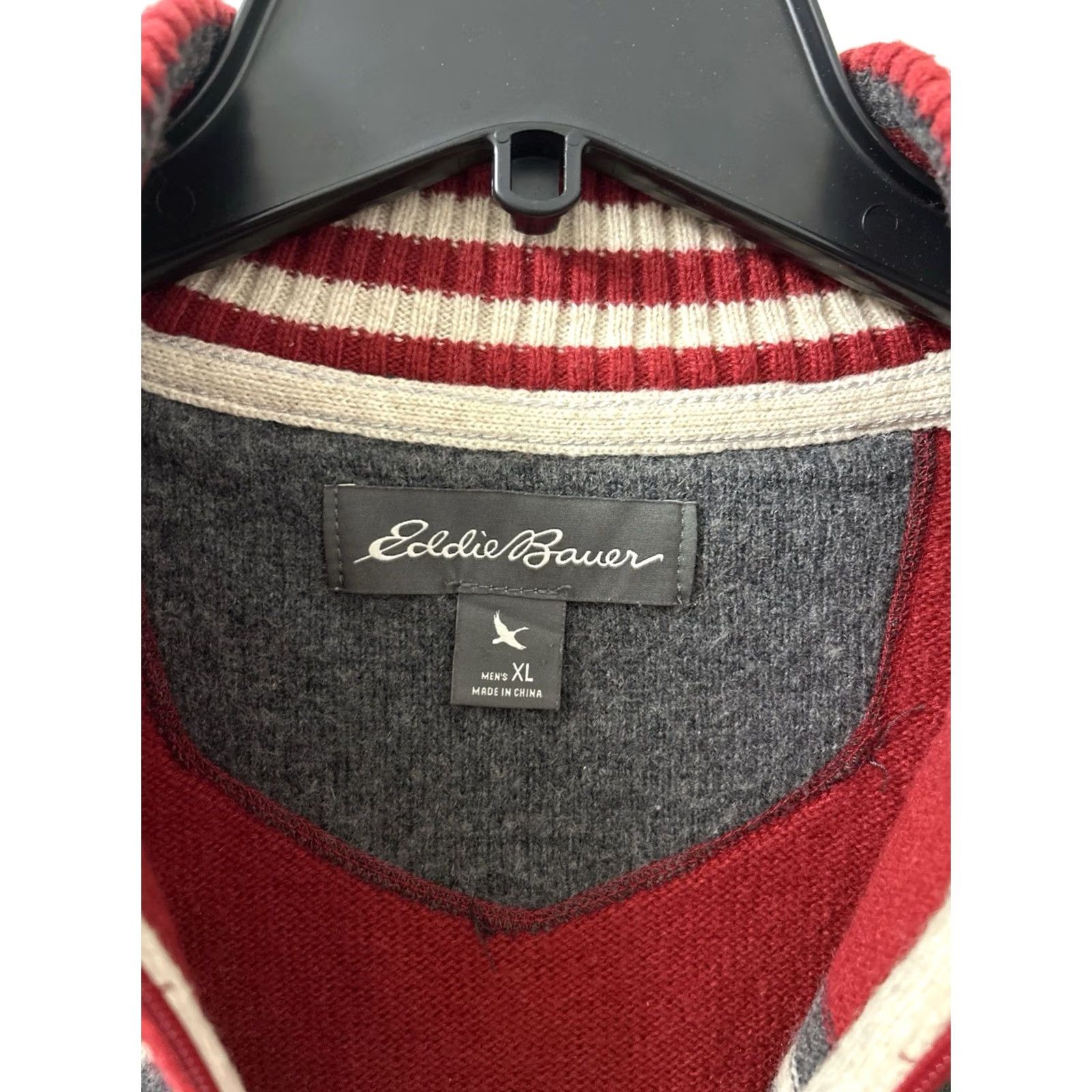 Eddie Bauer Eddie Bauer Sweater Mens XL Red Striped 1/4 Zip Wool Blend Pullover Long Sleeve Size US XL / EU 56 / 4 - 7 Thumbnail