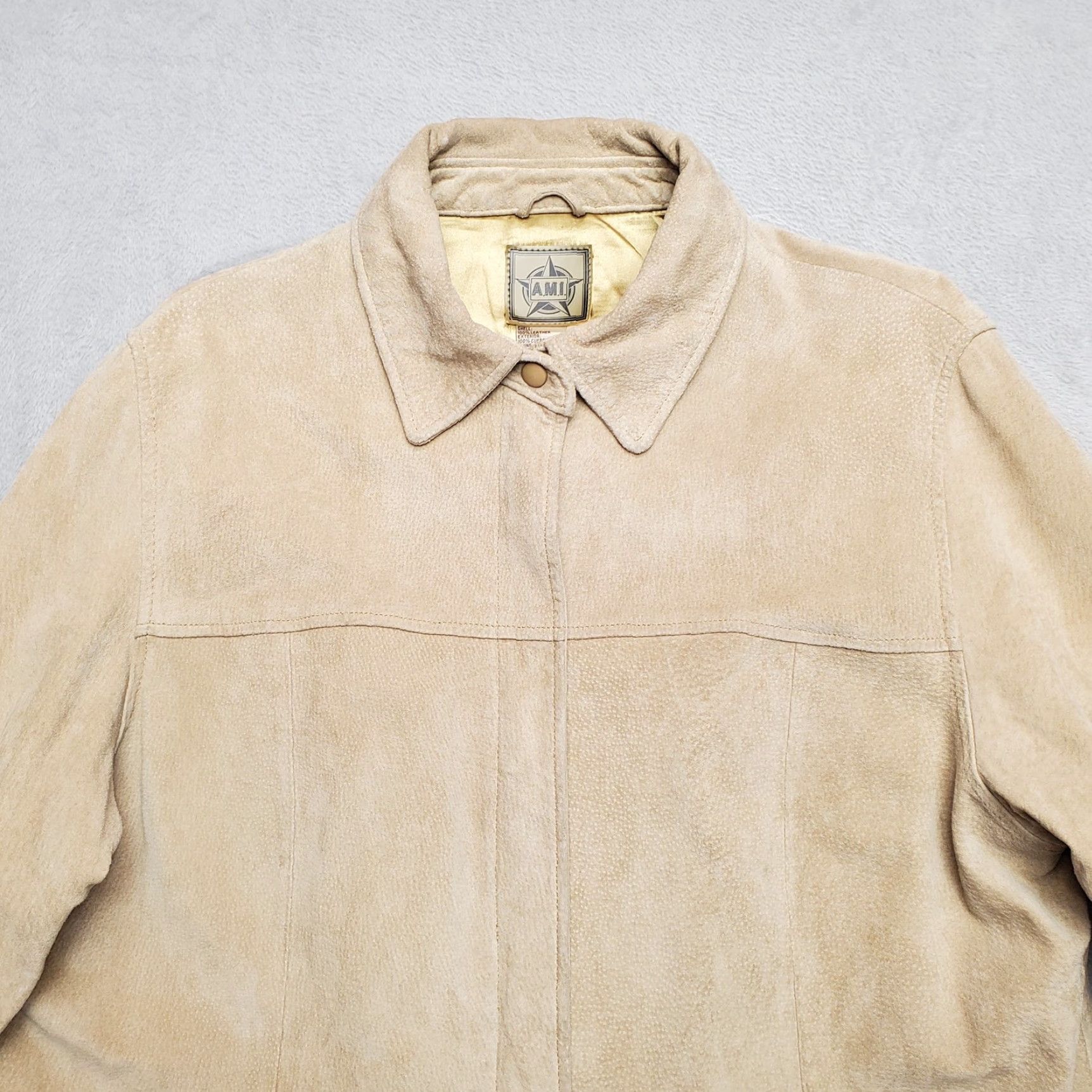 Vintage VINTAGE AMI Leather Jacket Womens XL Beige 100% Leather Satin Lined Outdoor Casual Size XL / US 12-14 / IT 48-50 - 3 Thumbnail