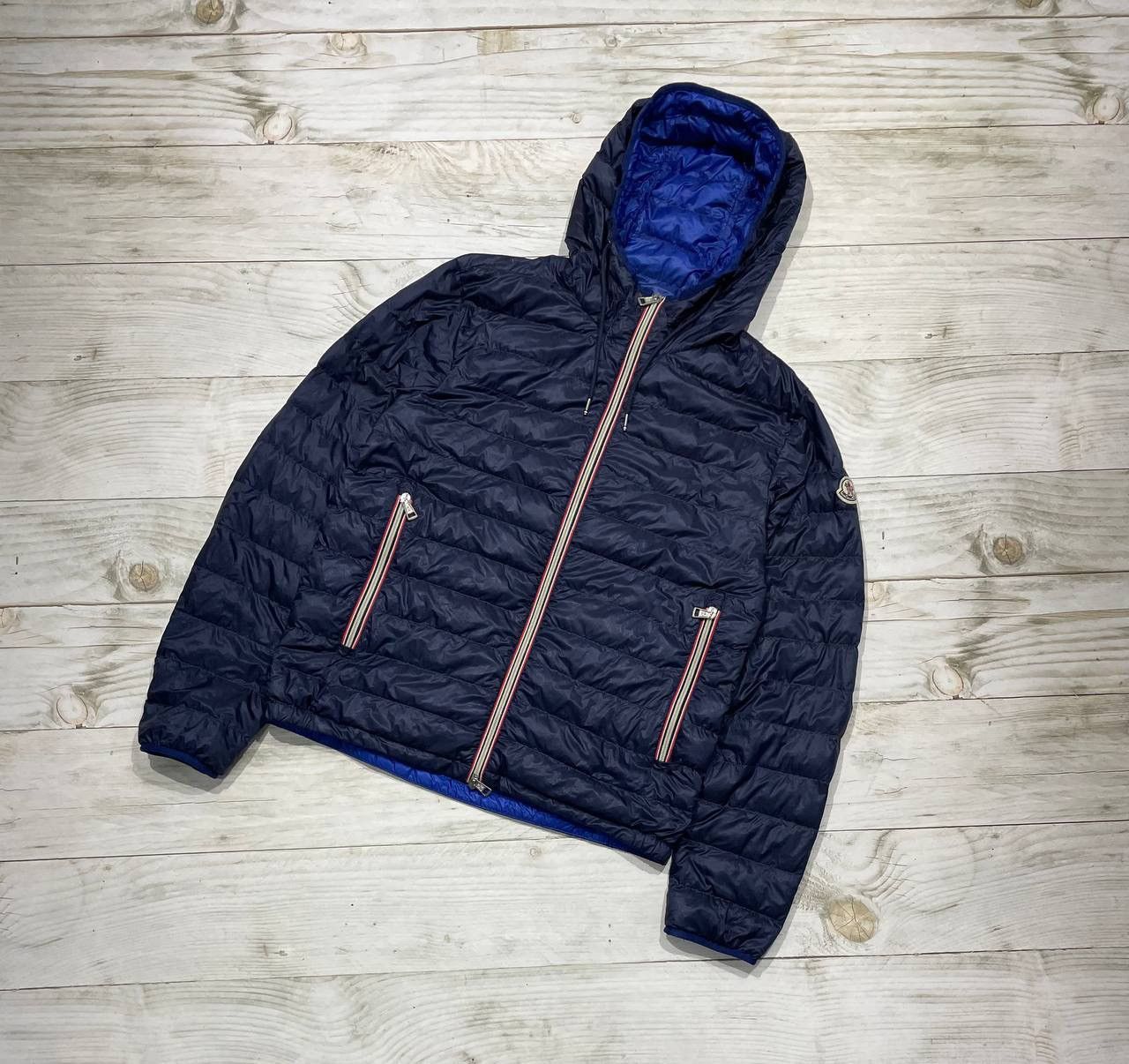 image of Moncler Down Jacket Athenes Giubbotto Puffer Hoded Luxury in Blue, Men's (Size Small)