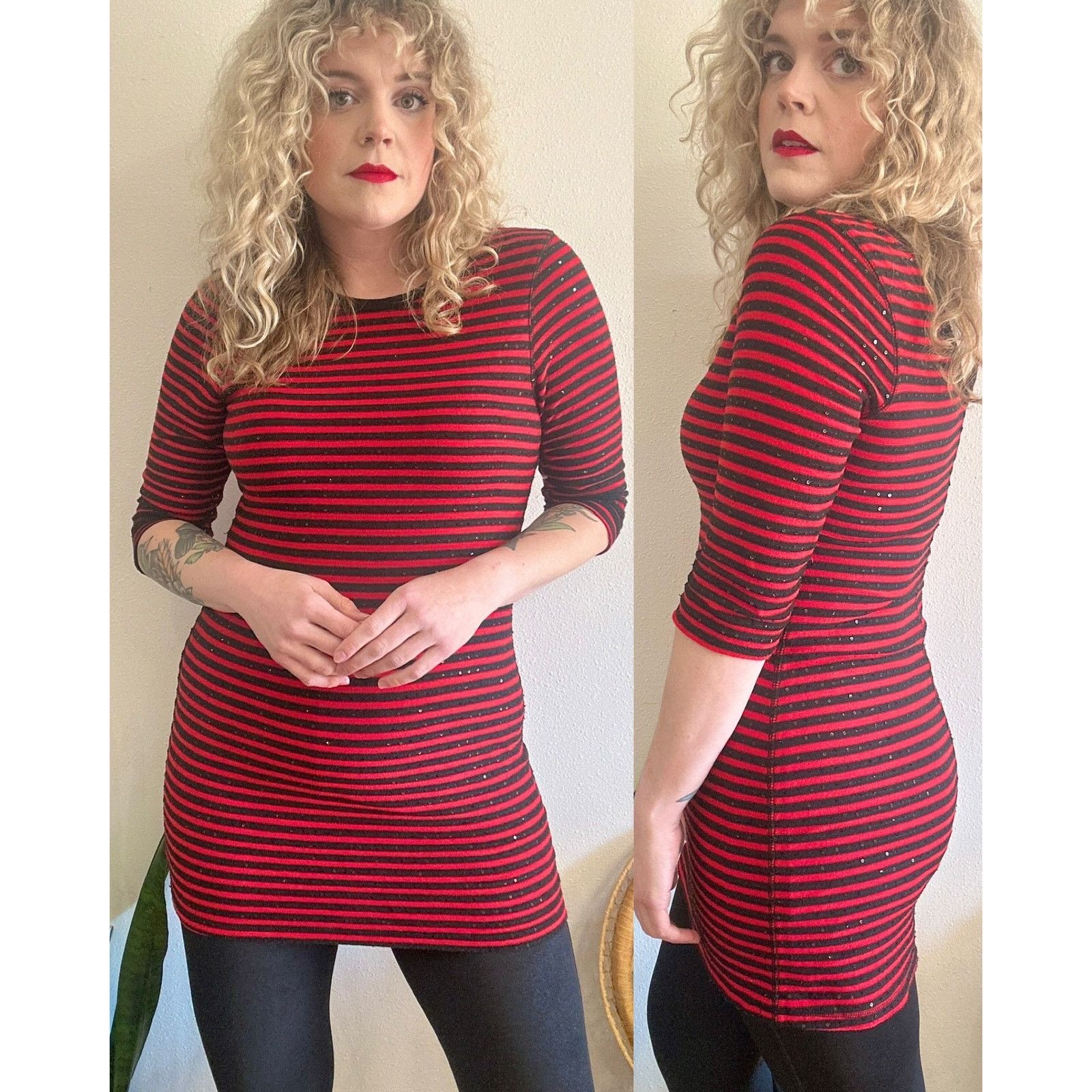 Express Express Stripe Scoop Back Sequin T-Shirt Dress size Large Size L / US 10 / IT 46 - 1 Thumbnail