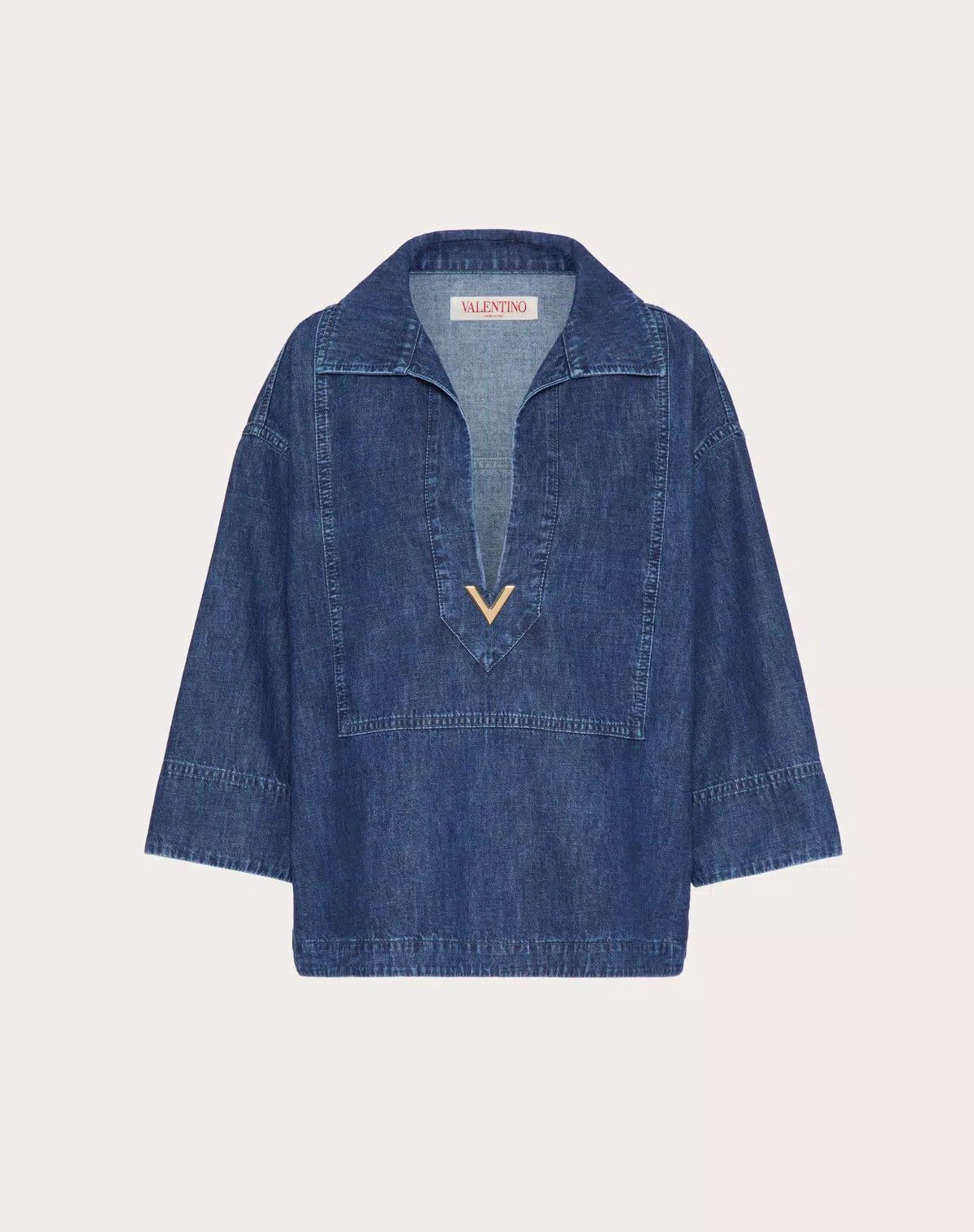 Valentino o1s1wg110625 Chambray Denim Kaftan Top in Medium Blue Size M / US 6-8 / IT 42-44 - 1 Thumbnail
