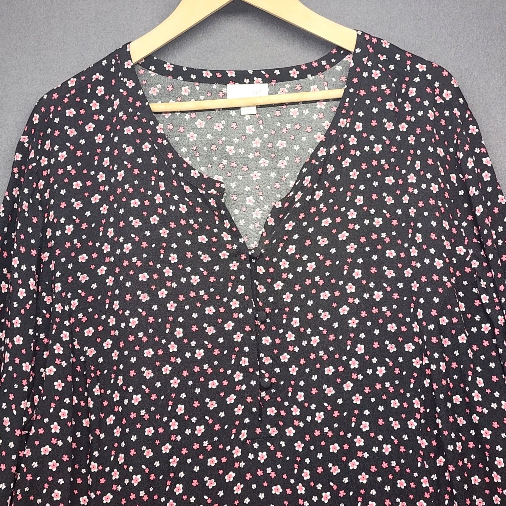 J. Jill J.Jill Blouse Shirt 3X Plus Womens Floral Tunic Boho Peplum Hem Black Pink Rayon Size XXL / US 16-18 / IT 52-54 - 6 Thumbnail