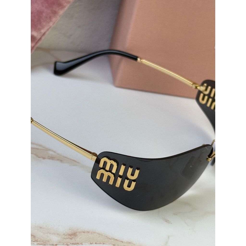 Miu Miu CNEW Miu Miu MU A51S Mask Sunglasses in Gold Grey $696 Size ONE SIZE - 6 Thumbnail