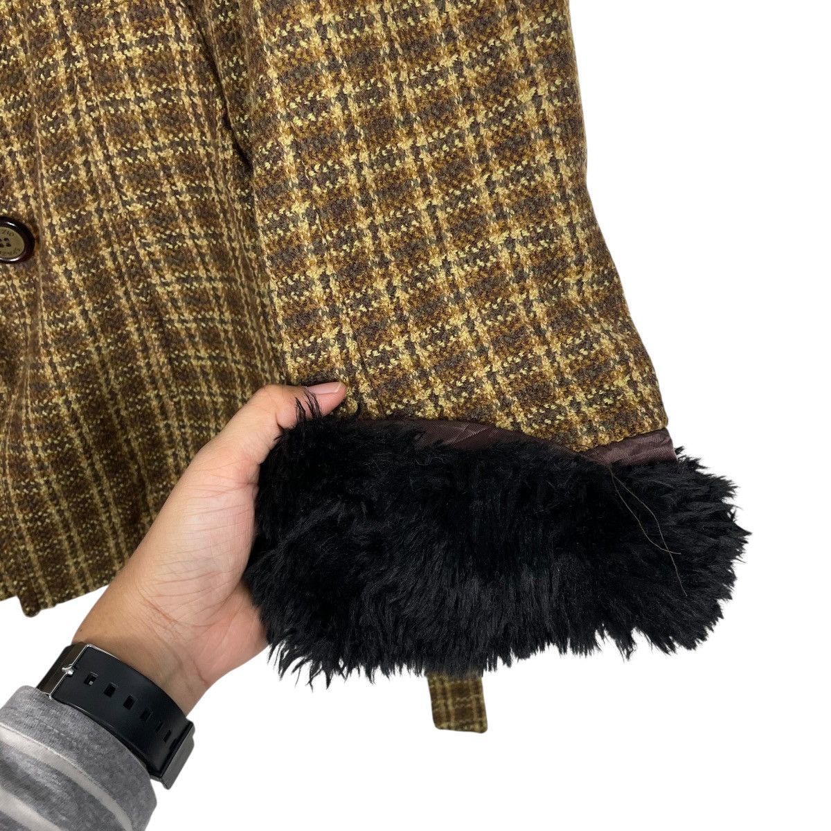 Other Spazio Jeans Plaid Wool Fur Jacket Size M / US 6-8 / IT 42-44 - 13 Thumbnail
