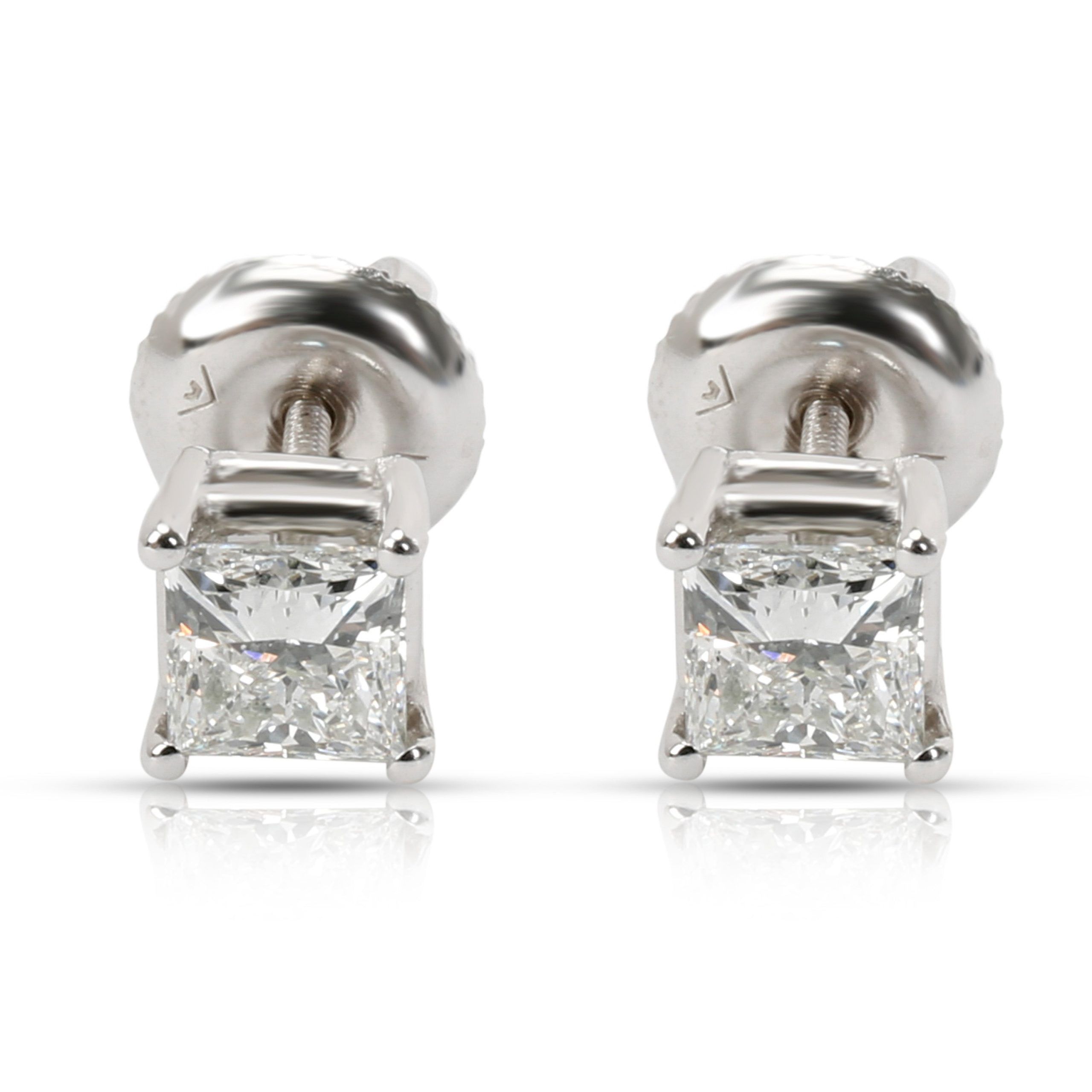 image of Gia Certified Princess Cut Diamond Stud Earring In 14Kt Gold D Vs2-Si1 0.84 Ctw, Women's