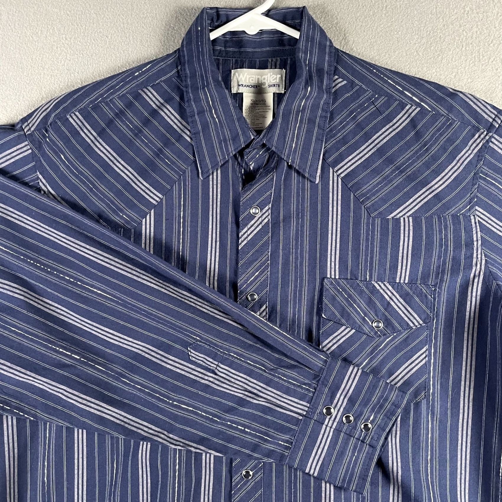 Wrangler Wrangler Wrancher Shirt Mens XL Blue Striped Western Pearl Snap Long Sleeve Rodeo Size US XL / EU 56 / 4 - 2 Thumbnail