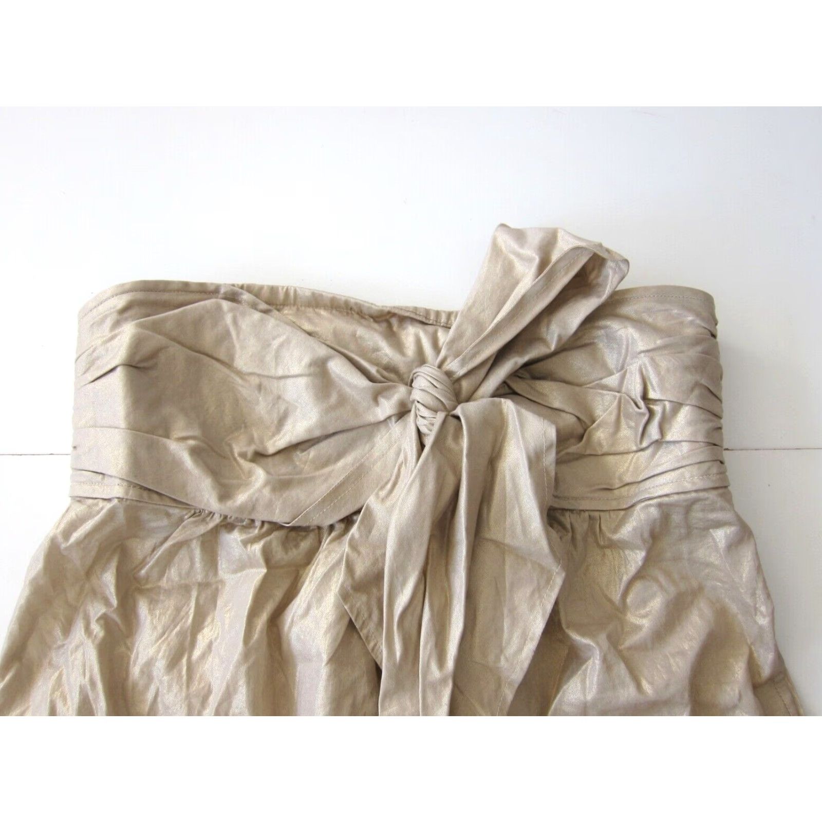 Vintage NWT New Frontier 100% Cotton Gold Shimmery Strapless Bow Tie Blouse Women Large Size L / US 10 / IT 46 - 3 Thumbnail