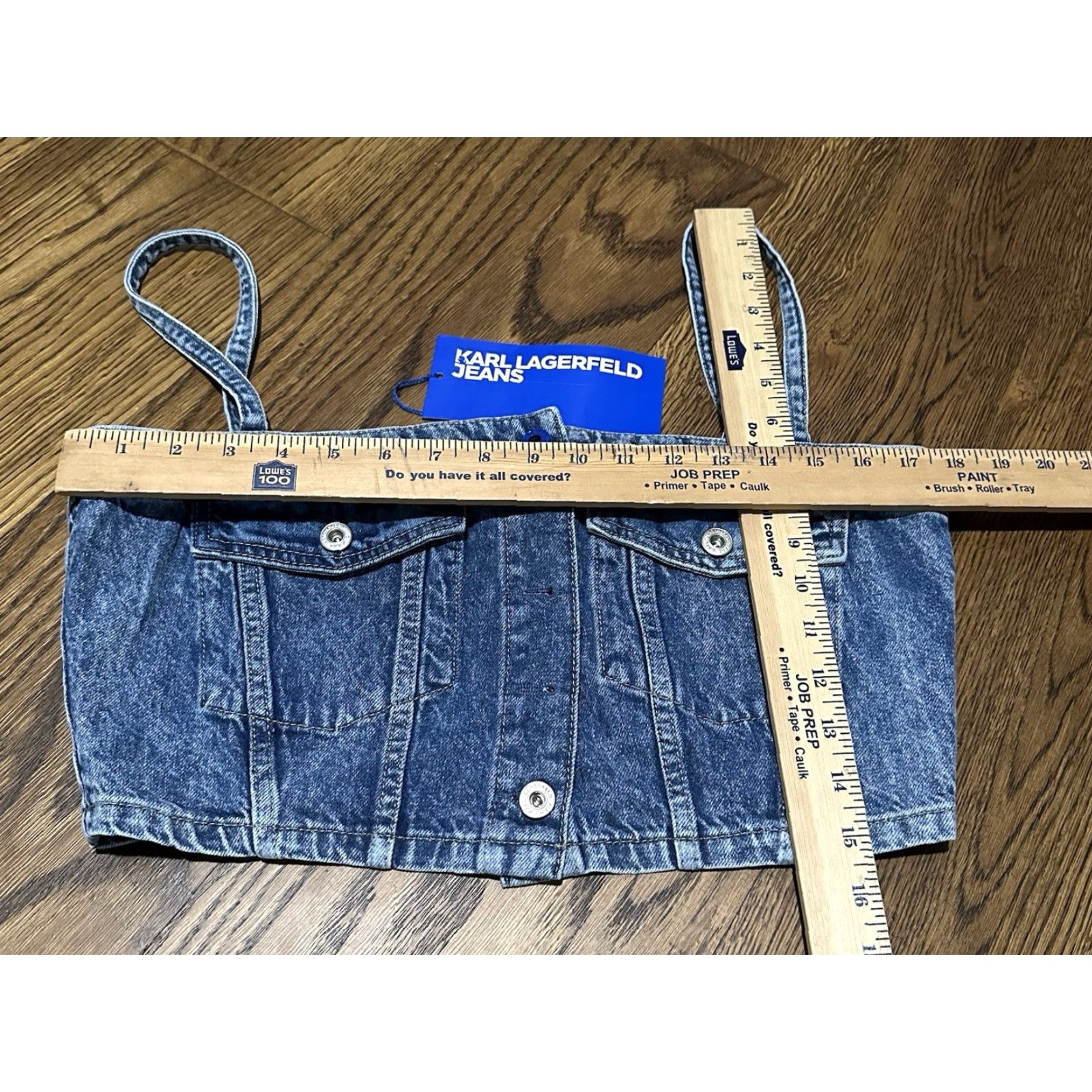 Karl Lagerfeld Karl Lagerfeld Tank Cropped Denim Bandeau Top XL Blue NWT Sleeveless Spaghetti Strap Button 100% Cotton Modern Casual Womens Shirt Size XL / US 12-14 / IT 48-50 - 7 Thumbnail