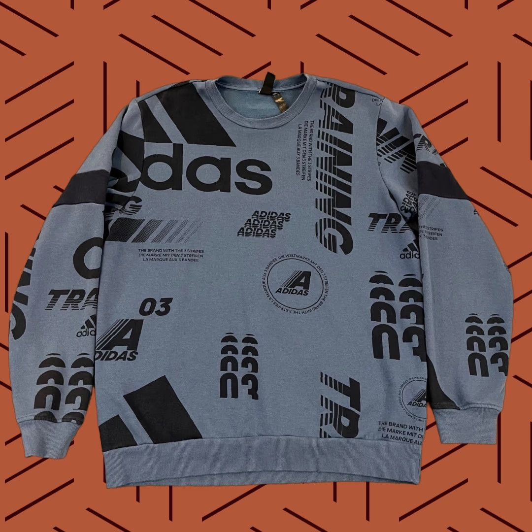 Adidas ADIDAS Pullover Mens Large Blue Pullover Post Game Crewneck Sweatshirt All Over Size US L / EU 52-54 / 3 - 1 Thumbnail